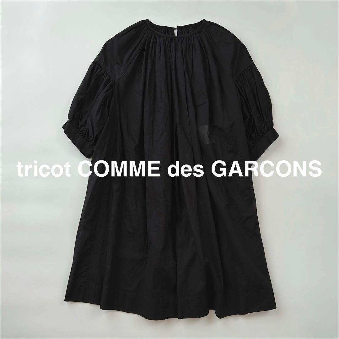 tricot Comme des Garcons Black Sheer Puff Sleeve Gathered Blouse Dress Auth