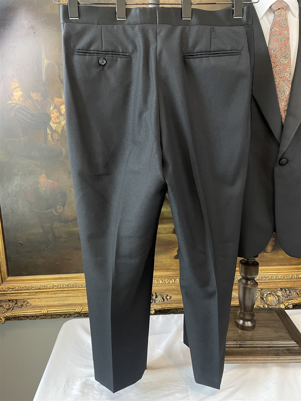 VTG Gianelli Uomo 42R 34 x 28 2Pc Black Wool Blend Hopsack 1Btn Tuxedo