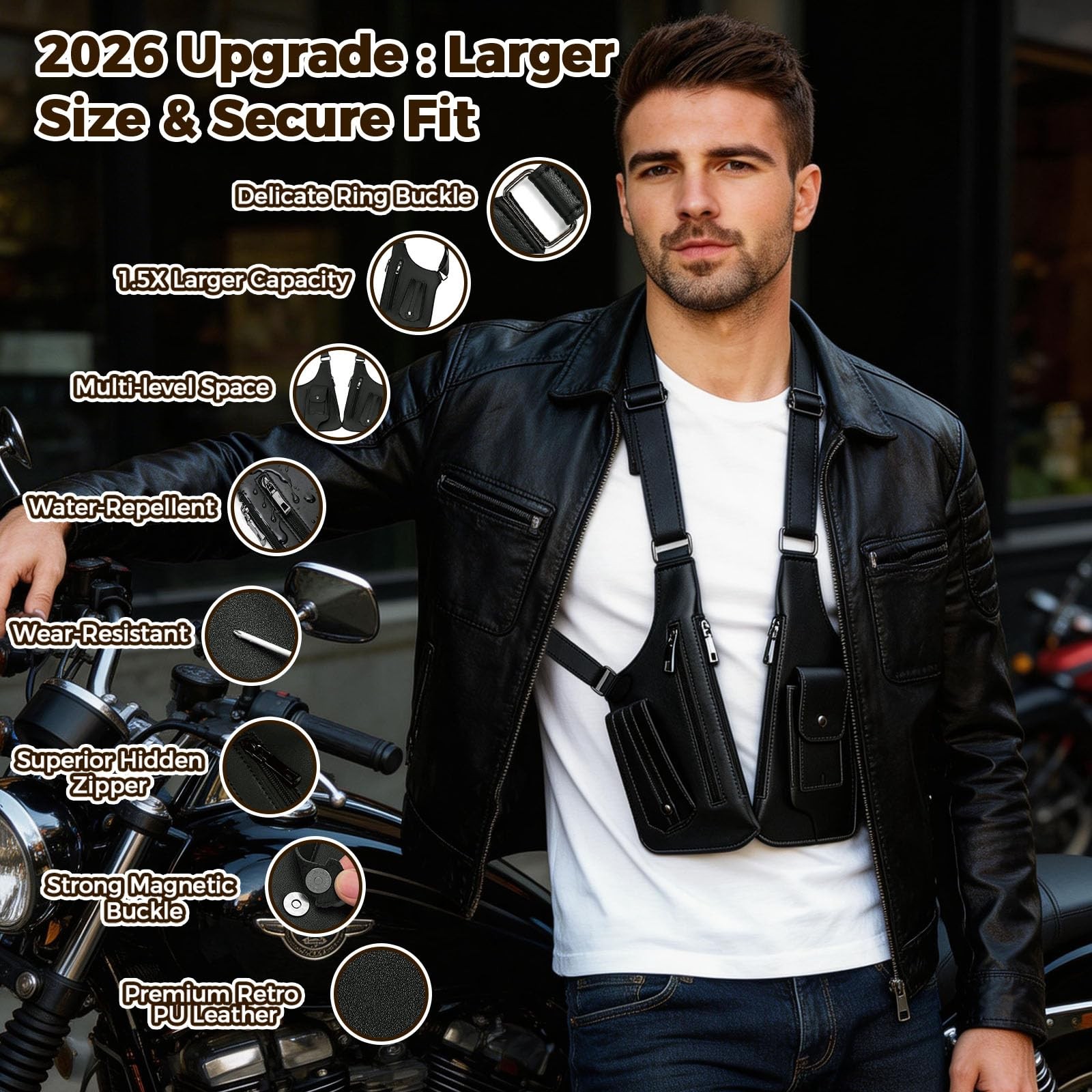 ECGER Large Double – 36cm/11.7in X 21cm/8.3in, Black Armpit Bag