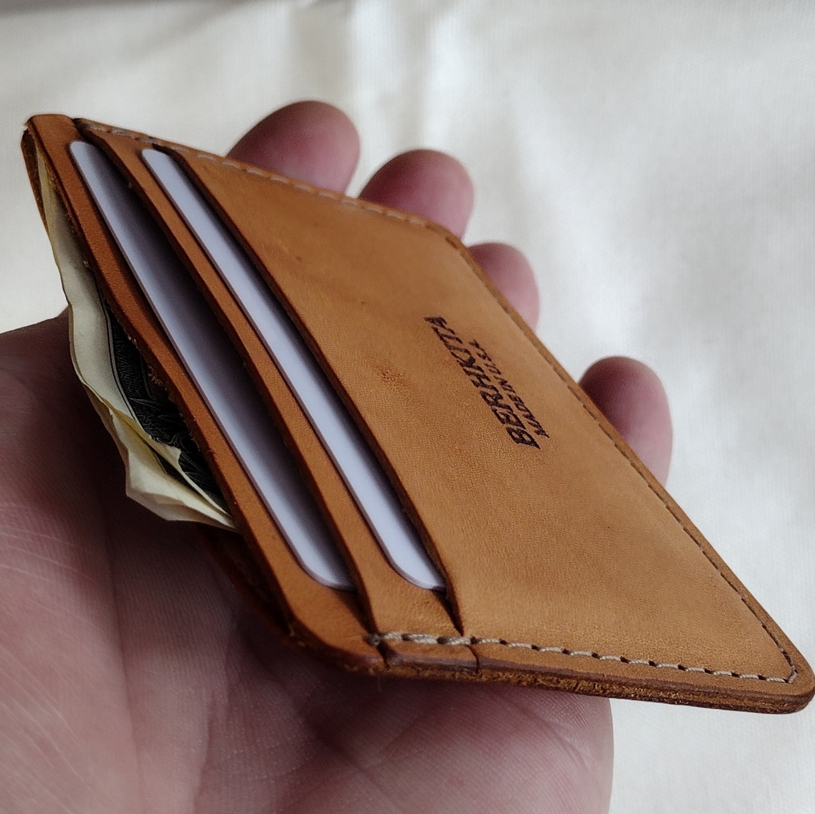 handmade 100% real leather card holder aged natural veg tan