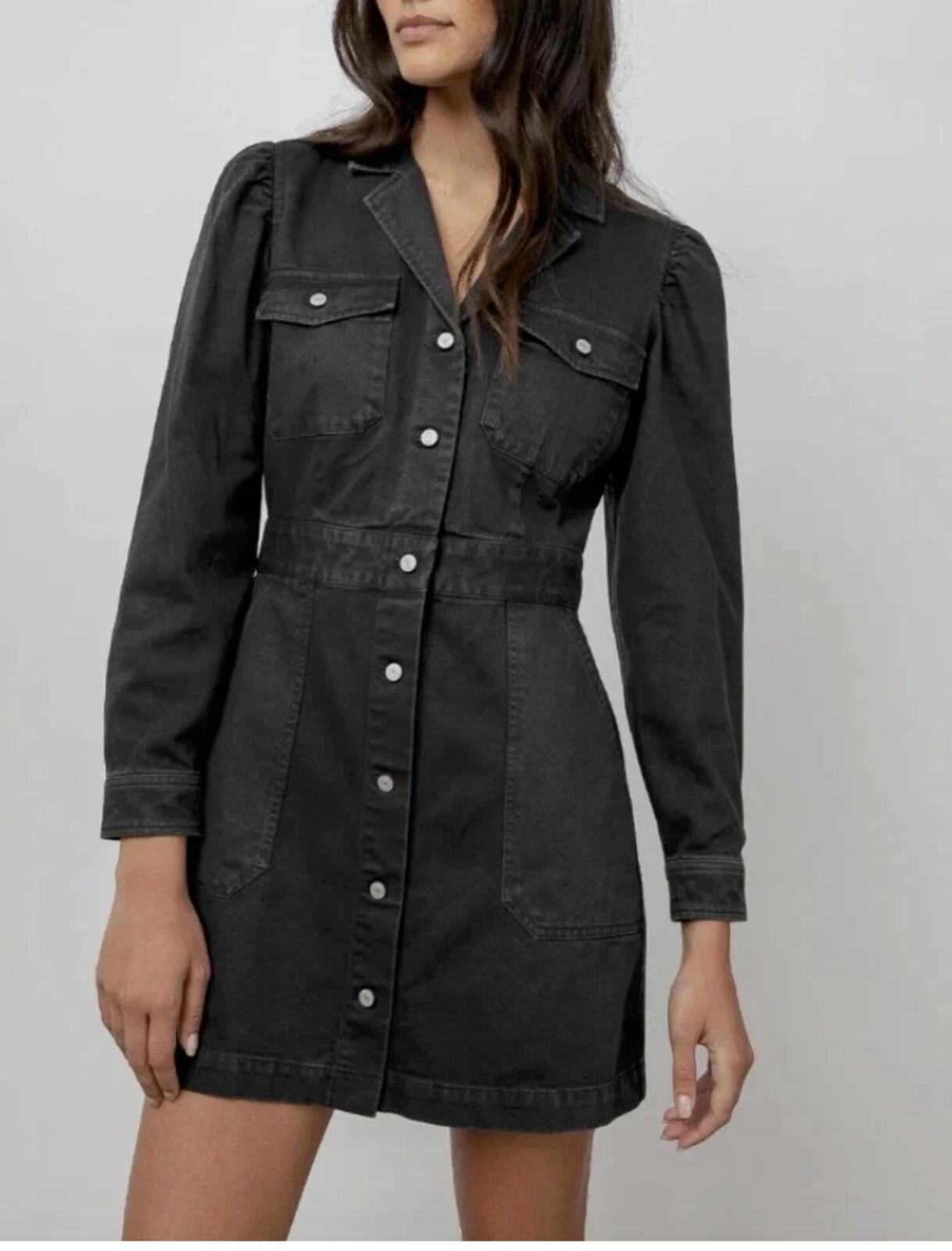 RAILS Lisette Carbon Gray Black Denim 4-Pocket Button-Up Shirt Dress NWT