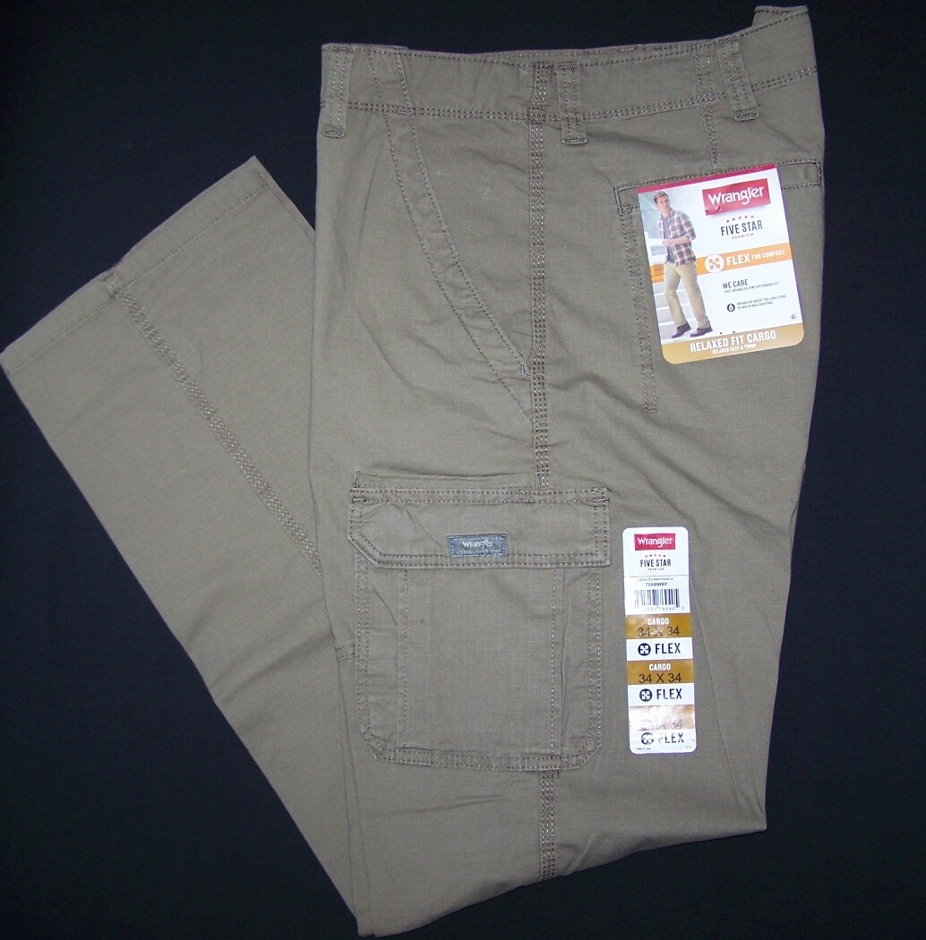 Men’s Wrangler RipStop Cargo Pants w/ Stretch Relaxed Fit Barley CHOOSE SIZES
