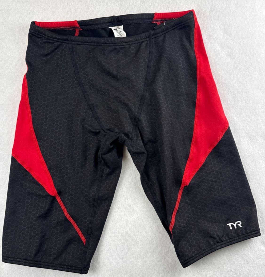 TYR Durafast Hexa Cure Jammer Swim Mens 32 Medium Black Red Competition NWT