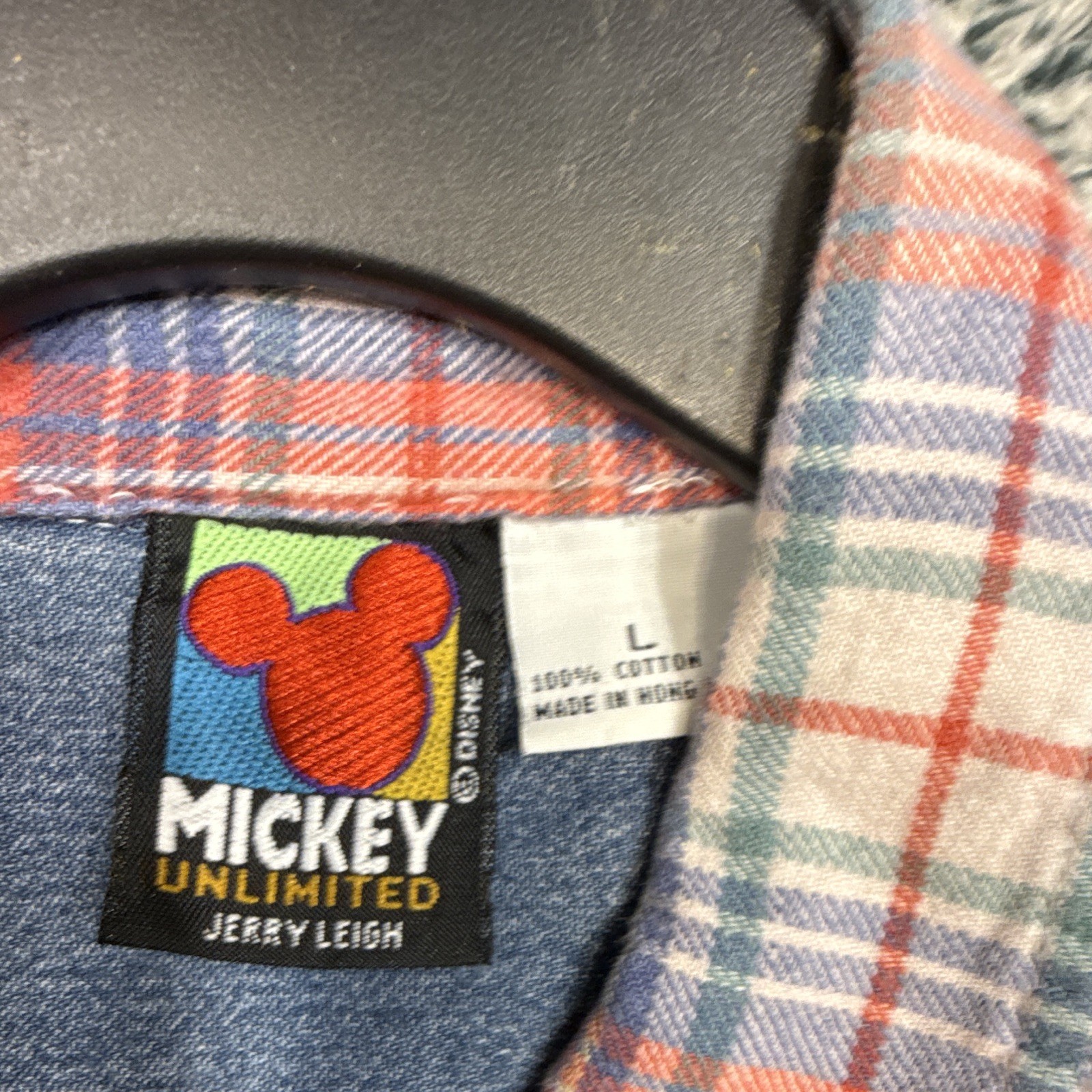 Mickey Unlimited Men’s L Plaid Denim Button-Up Long Sleeve Pockets