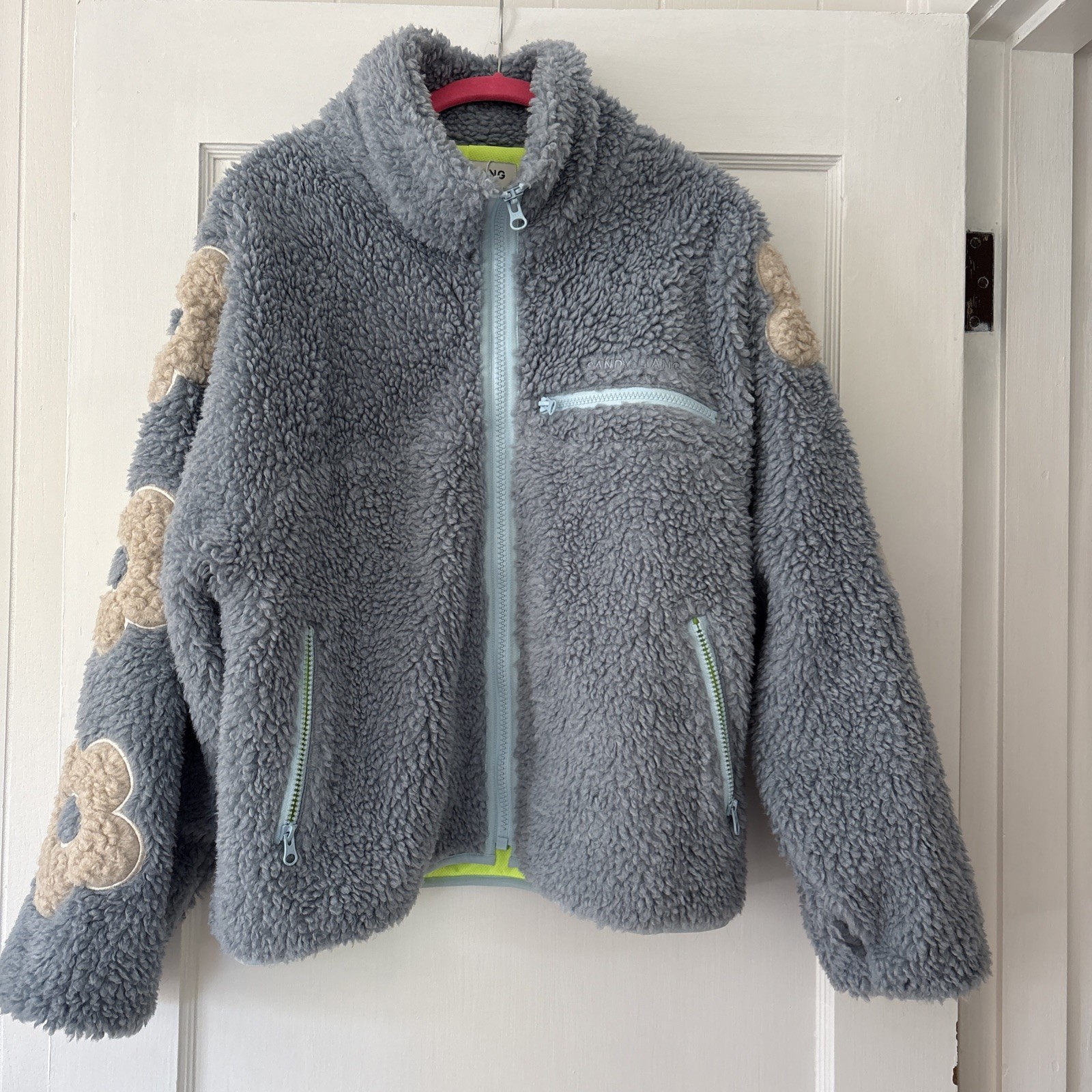 Rare Sandy Liang Teddy Fleece Floral Blue Sherpa Coat Like Medium M