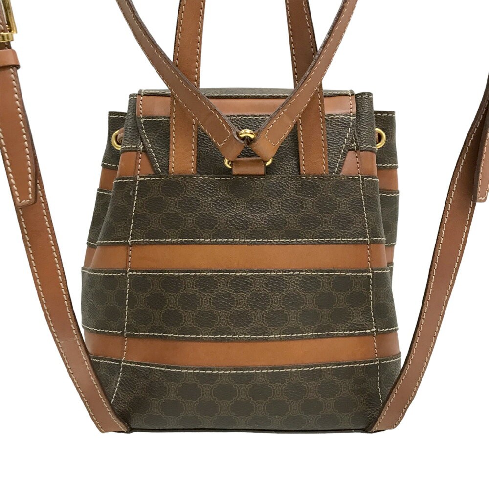 CELINE Mini Backpack Macadam Triomphe Canvas Brown Leather Drawstring Bag 99