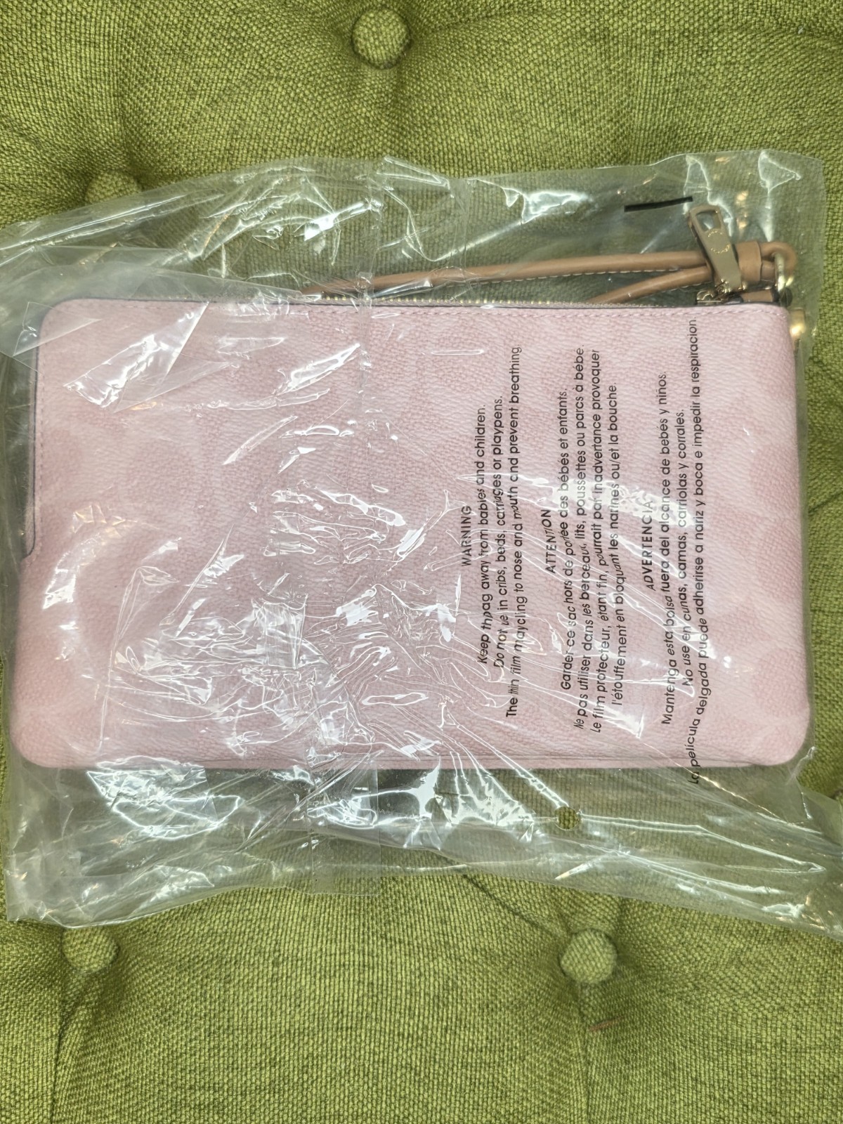New Coach Double Zip Wristlet In Powder Pink Signature Canvas With Charms