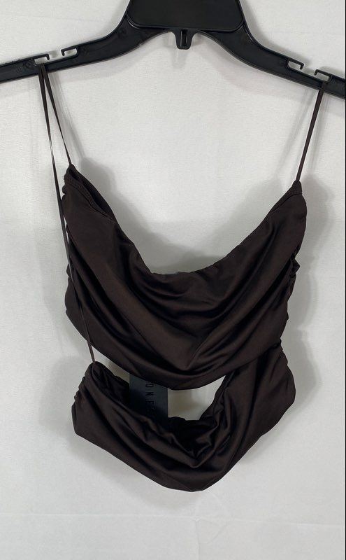 Lioness Women’s Chocolate Brown Essence Crop Top Draped Cowl Neck NWT Sz S