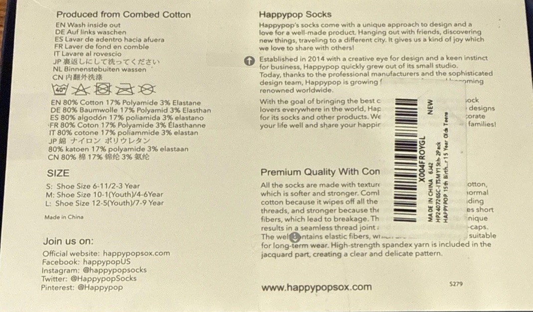 Happypop 15th Birthday Socks For Teens