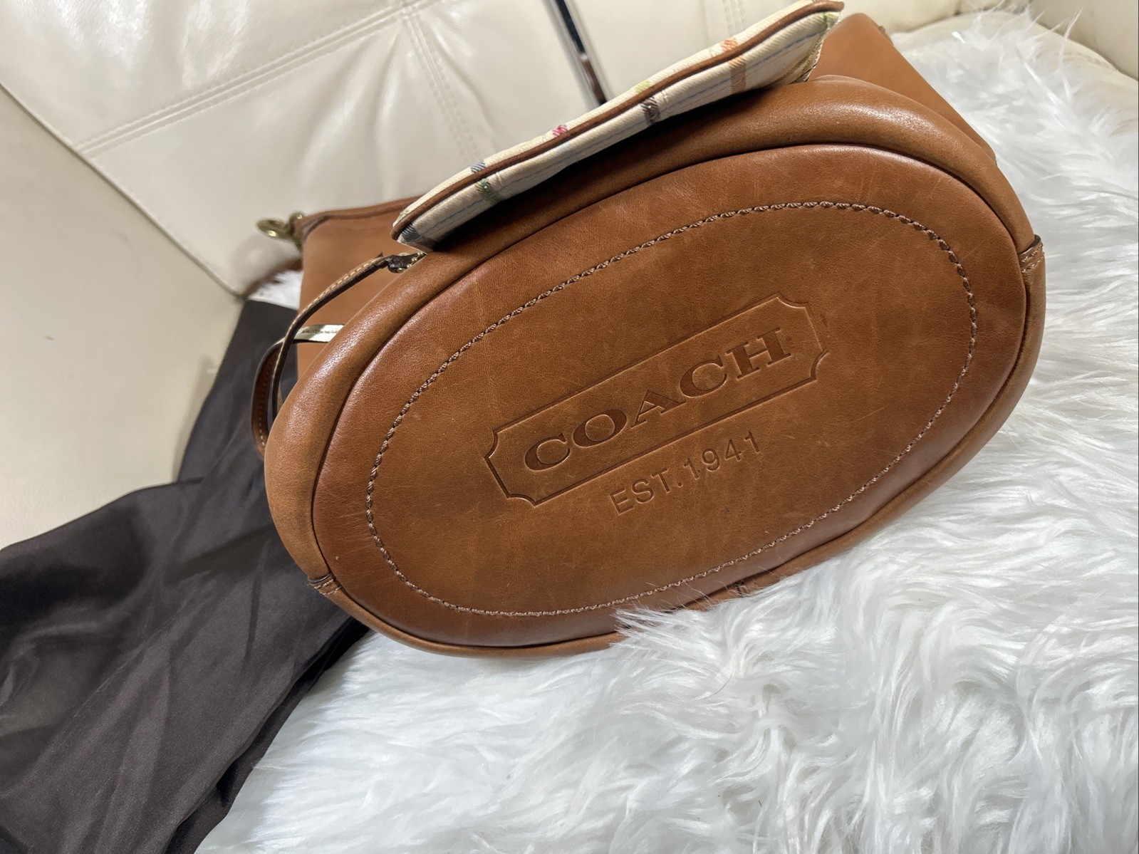 Vintage Coach Bag Bleecker 11423 Wristlet Whiskey Tattersall Duffle Dust Bag!