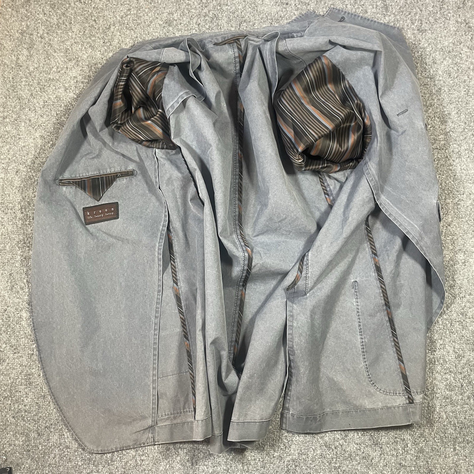 Kroon Unstructured Blazer Jacket Size 45L Blue Cotton Blend Double Vent Dinner