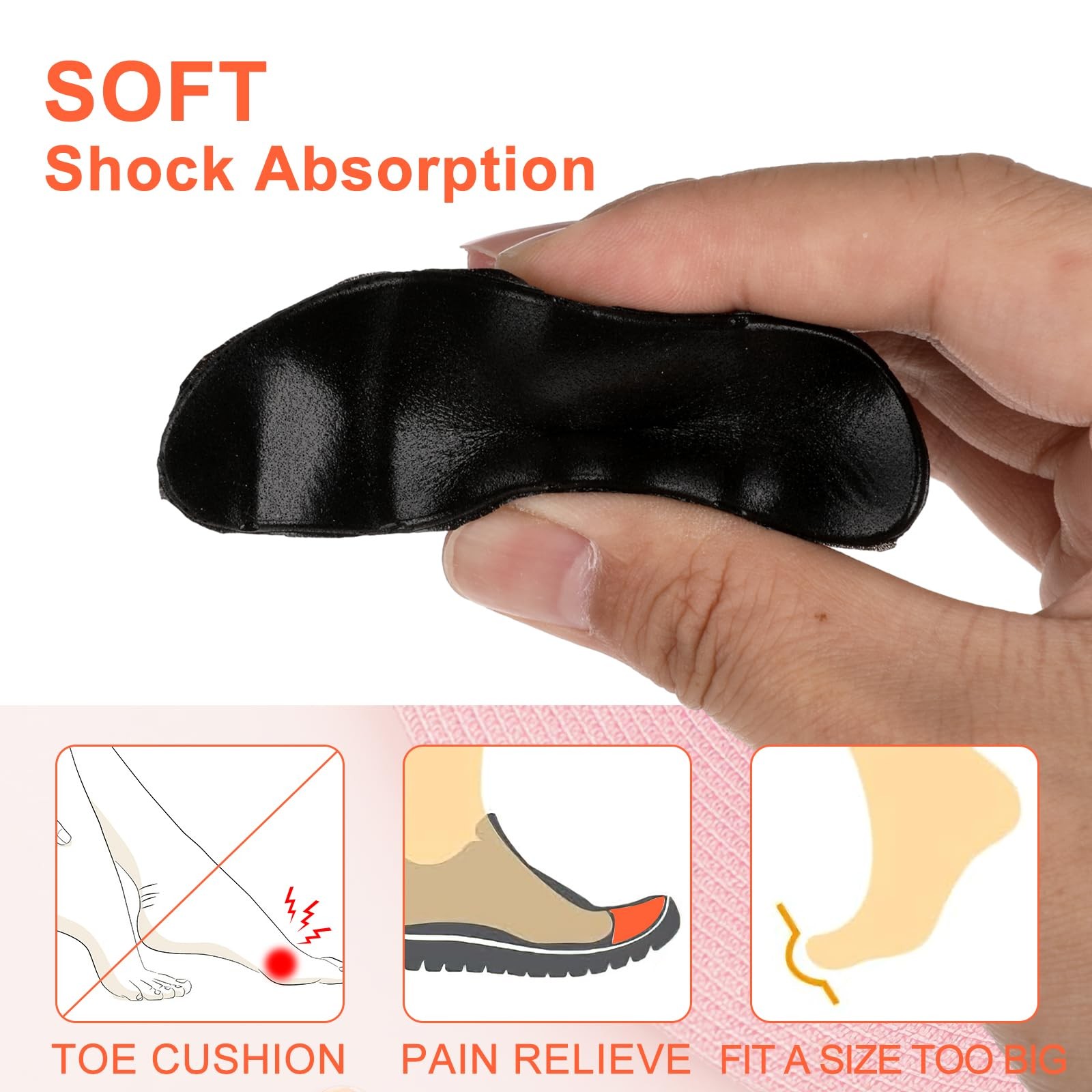 6PCS Shoe Filler Insert for Loose Shoe,Toe Cushion Fillers Make Shoes Fit(Black)