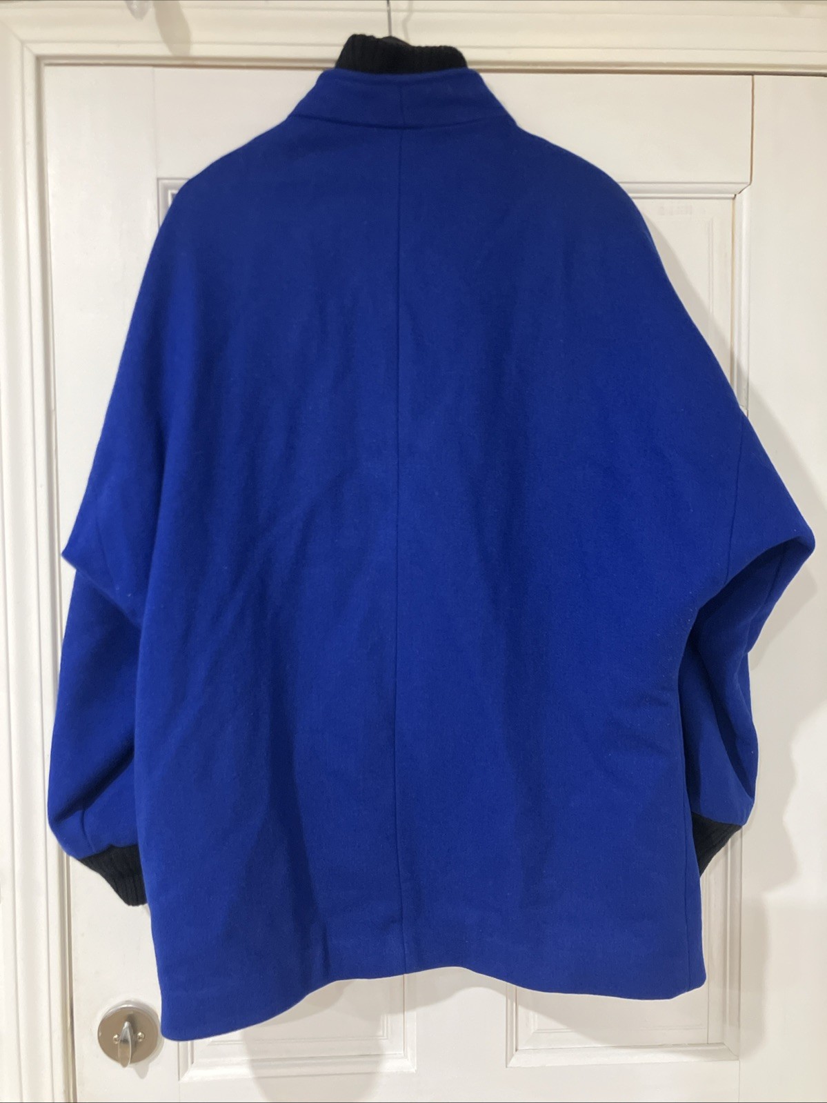 Vintage Royal Blue Wool Drape Coat. Made In Yugoslavia. Size 13/14, Medium. GUVC