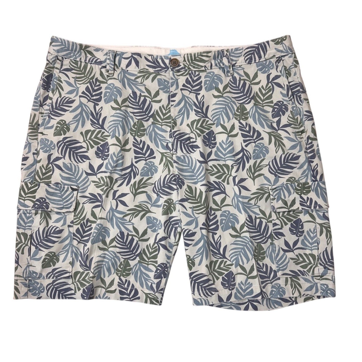 Tommy Bahama Mens 40 Tropical Leaf Print Cargo Shorts Blue Green Cotton Stretch