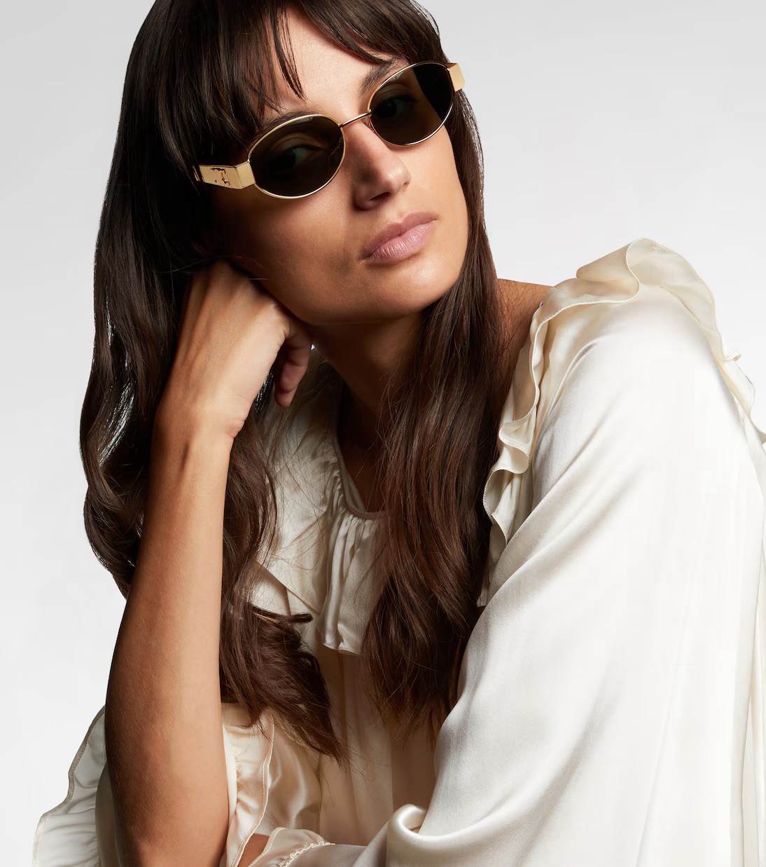 AUTHENTIC CELINE Triomphe Metal 01 Oversized Gold Metal Oval Sunglasses Green