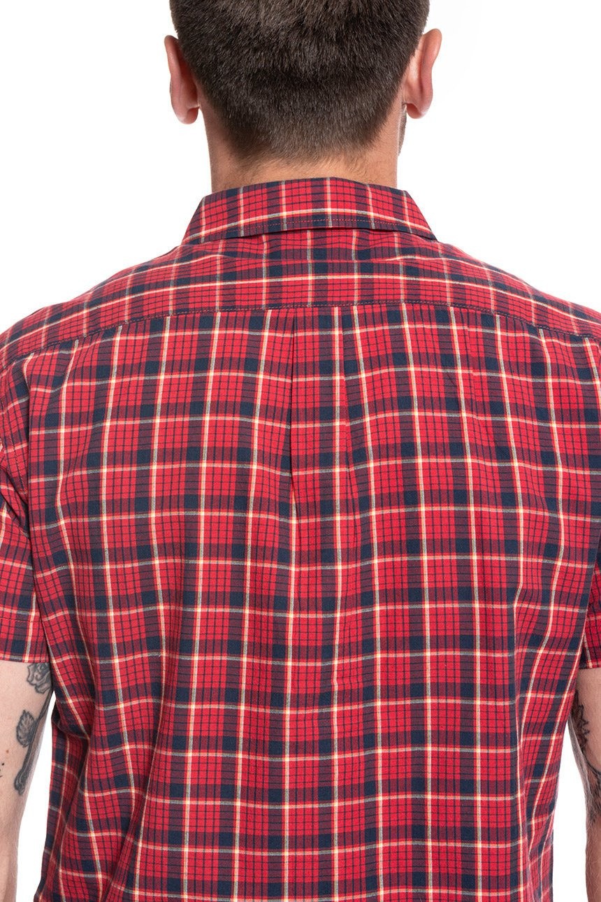 Wrangler Plaid 1 Pkt Shirt Mens Medium Cotton Short Sleeve Button Up Formula Red