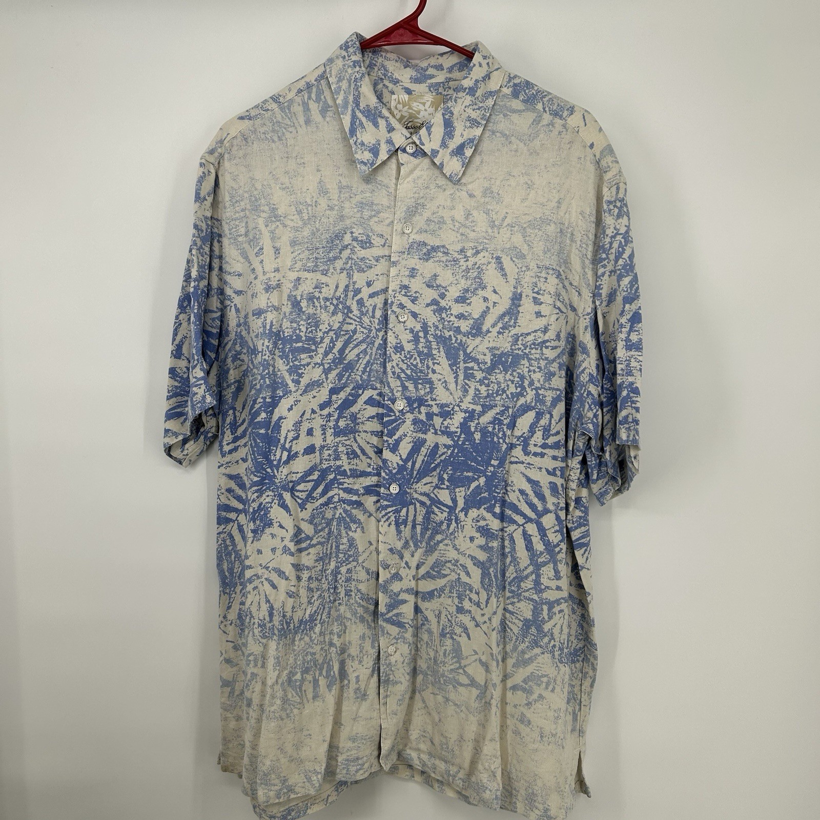 tasso elba island mens Silk And Linen XL Short Sleeve Button Up Shirt