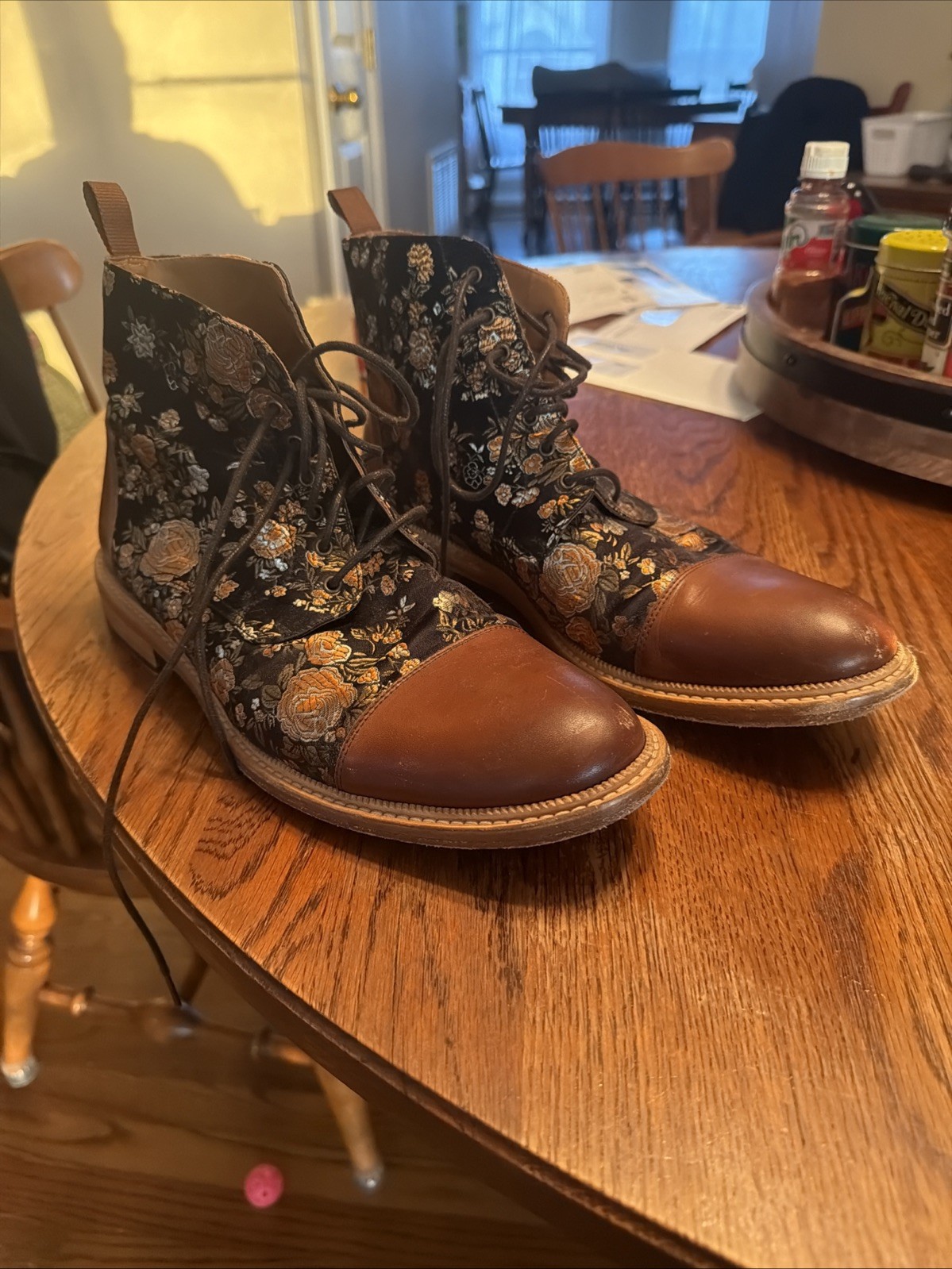 Taft The Jack Eden Cognac Ankle Boots Men’s Size 11 Floral Jacquard Leather Toe