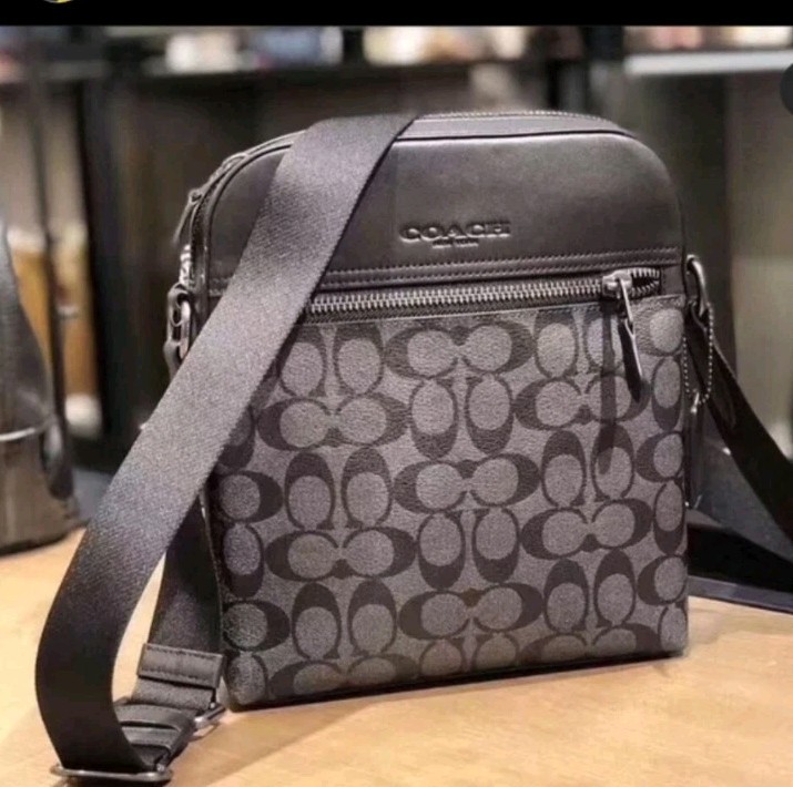 NWT Coach Houston Flight Bag In Signature Canvas Gunmetal/Charcoal/Black