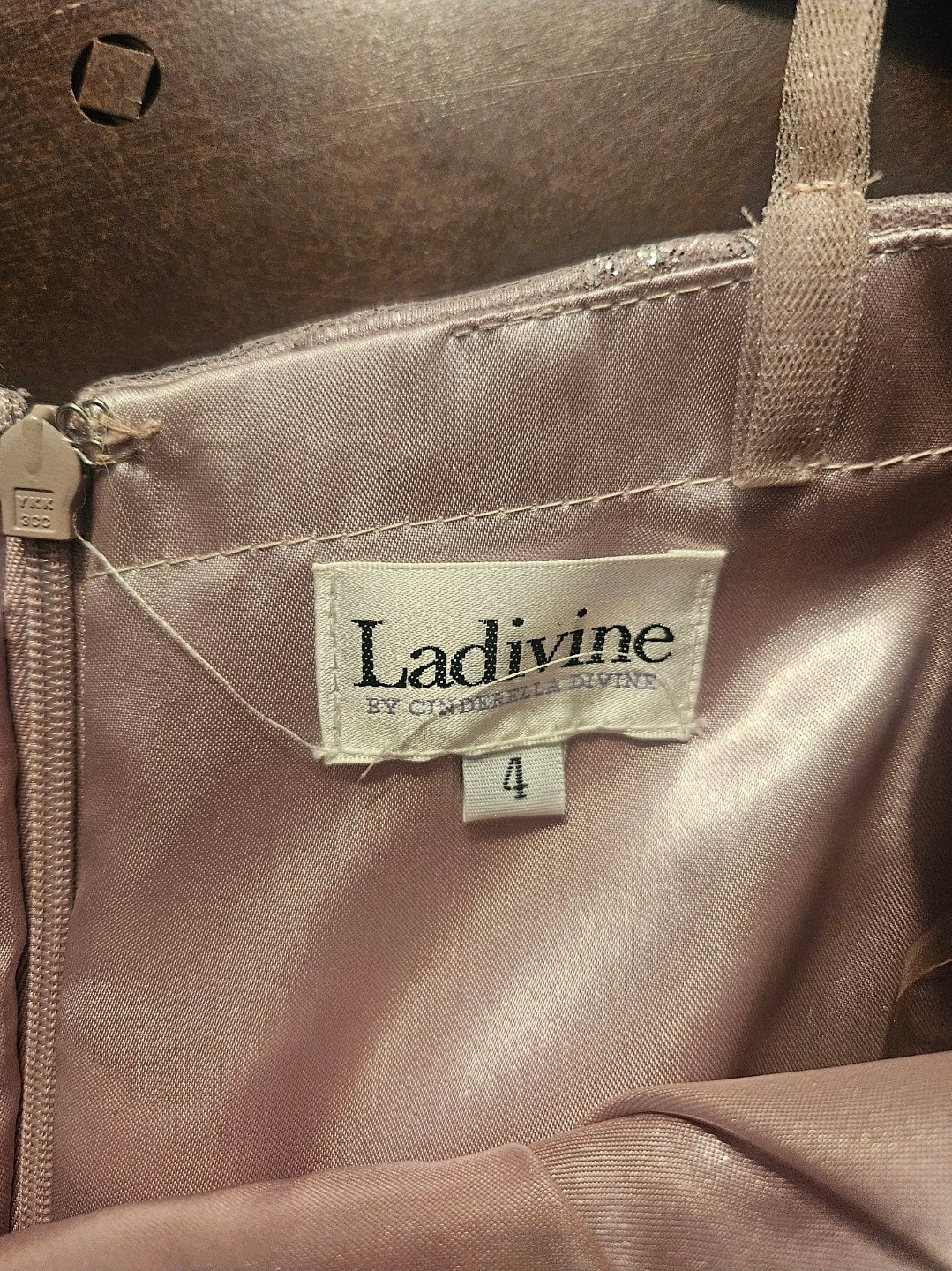 Ladivine by Cinderella Divine Pink Beaded Floral Satin Gown Size 4