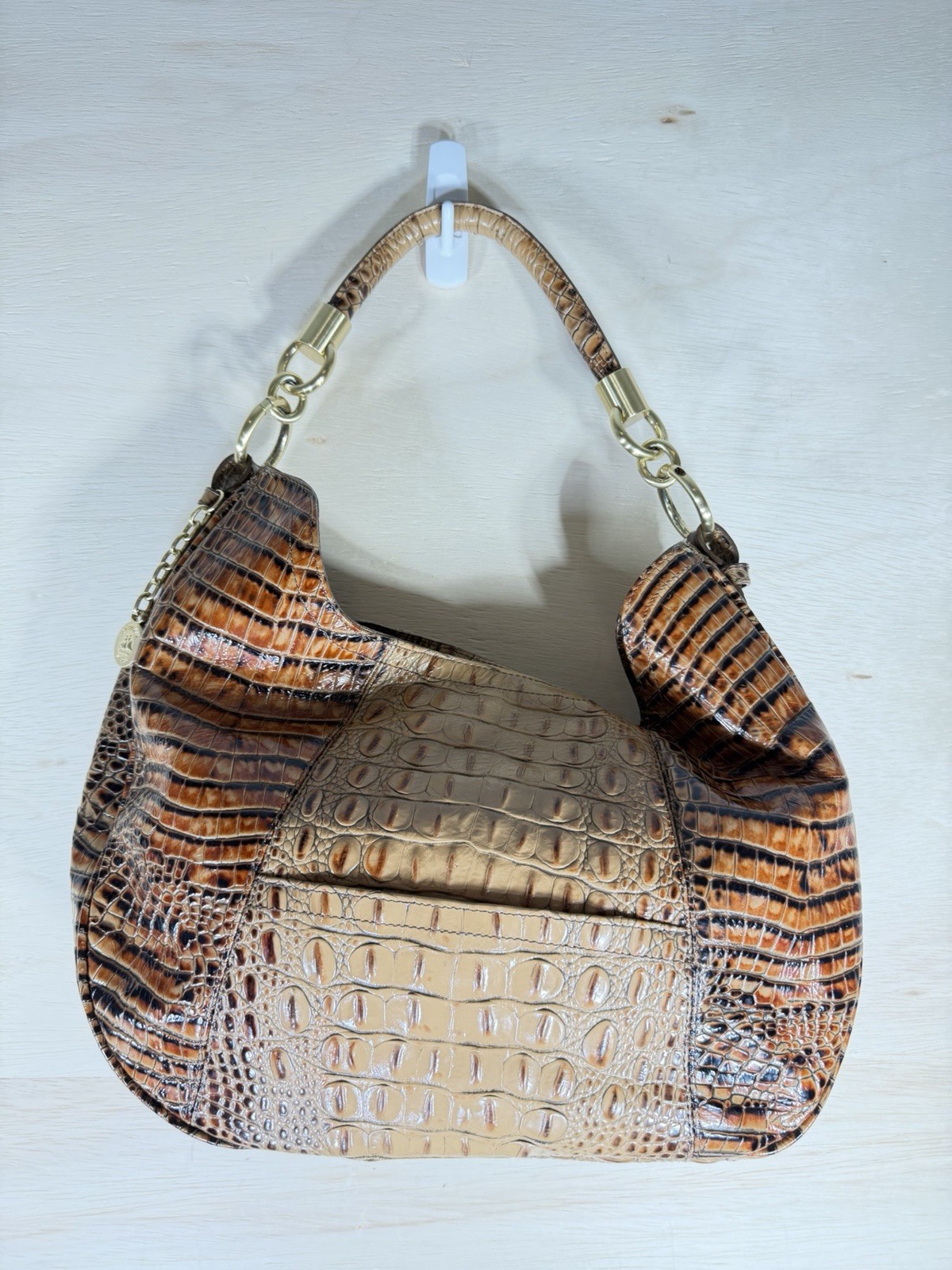 Brahmin Carmela Melbourne Tan Croc Embossed Hobo Shoulder Handbag Luxury