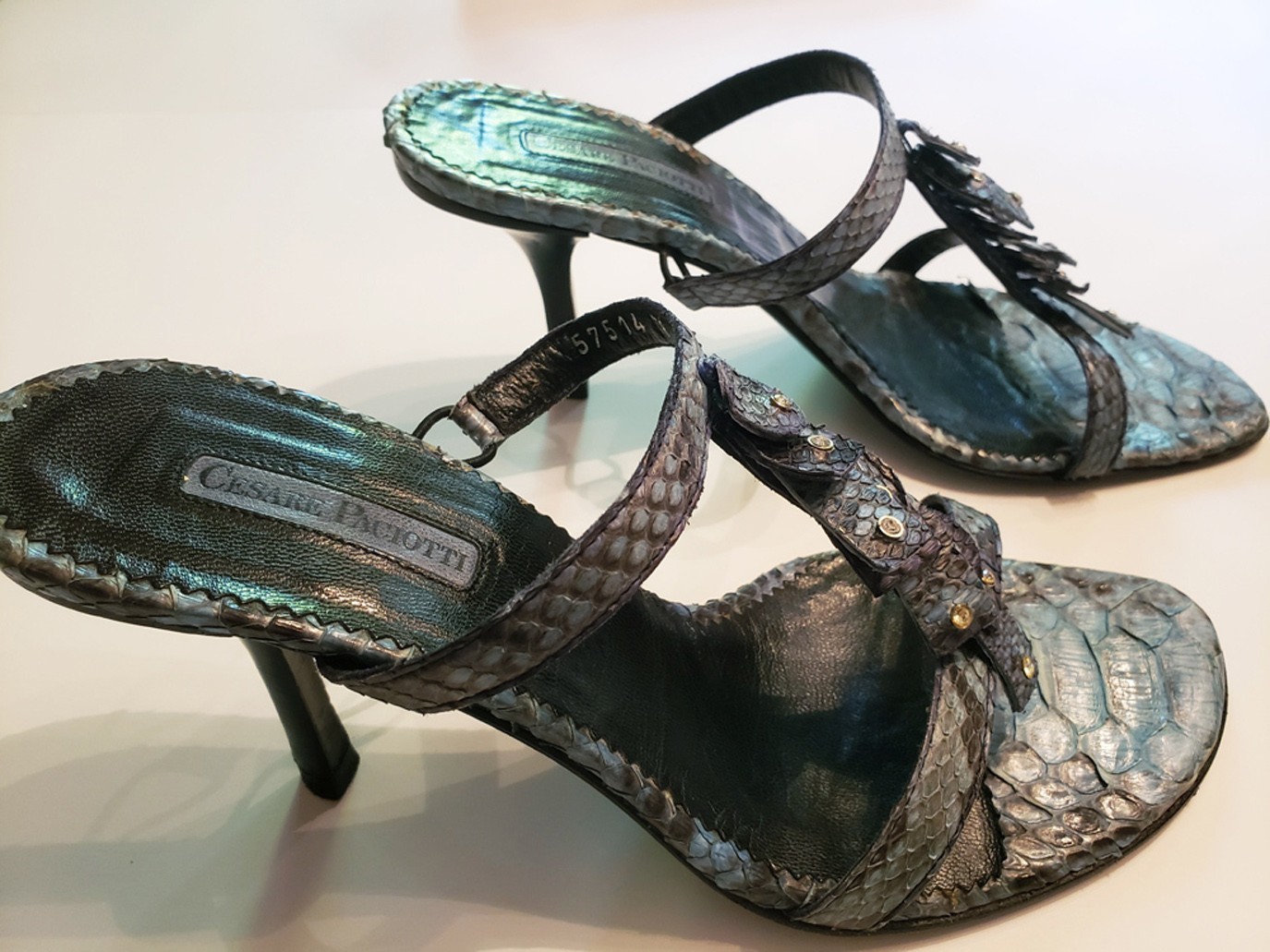 Cesare Paciotti exotic leather sandal heels Minimal wear