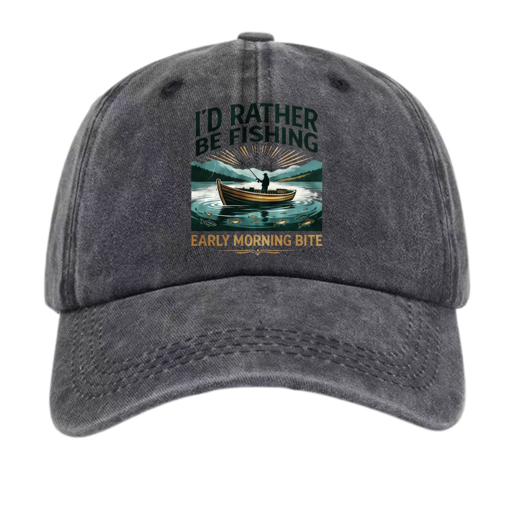 I’d Rather Be Fishing Hat, Vintage Washed Cotton Fisherman Outdoor Baseball Cap