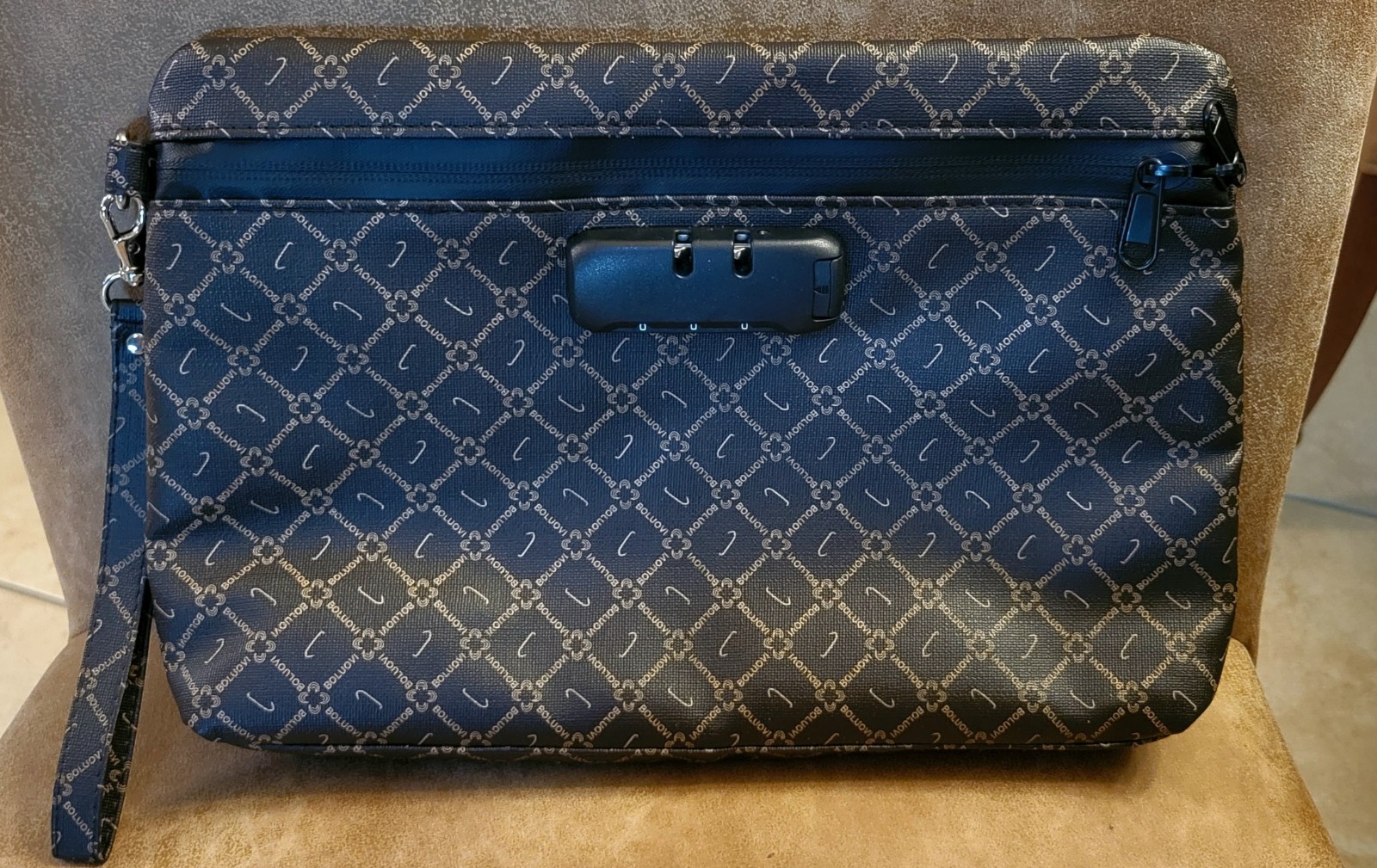 Locking Purse Bank Bag Zipper Handbag w/ Combo Lock Wristlet Strap Travel Safe