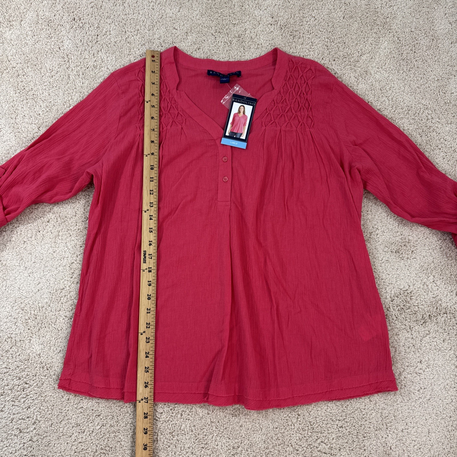 Bandolino Blouse Shirt Top Womans L Paradise Pink Roll Tab Sleeve Career Casual