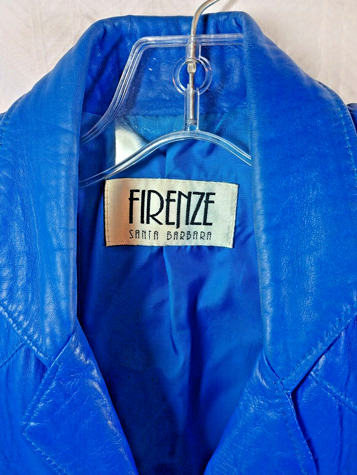 Firenze leather suit, jacket and skirt, blue, size M. DS07
