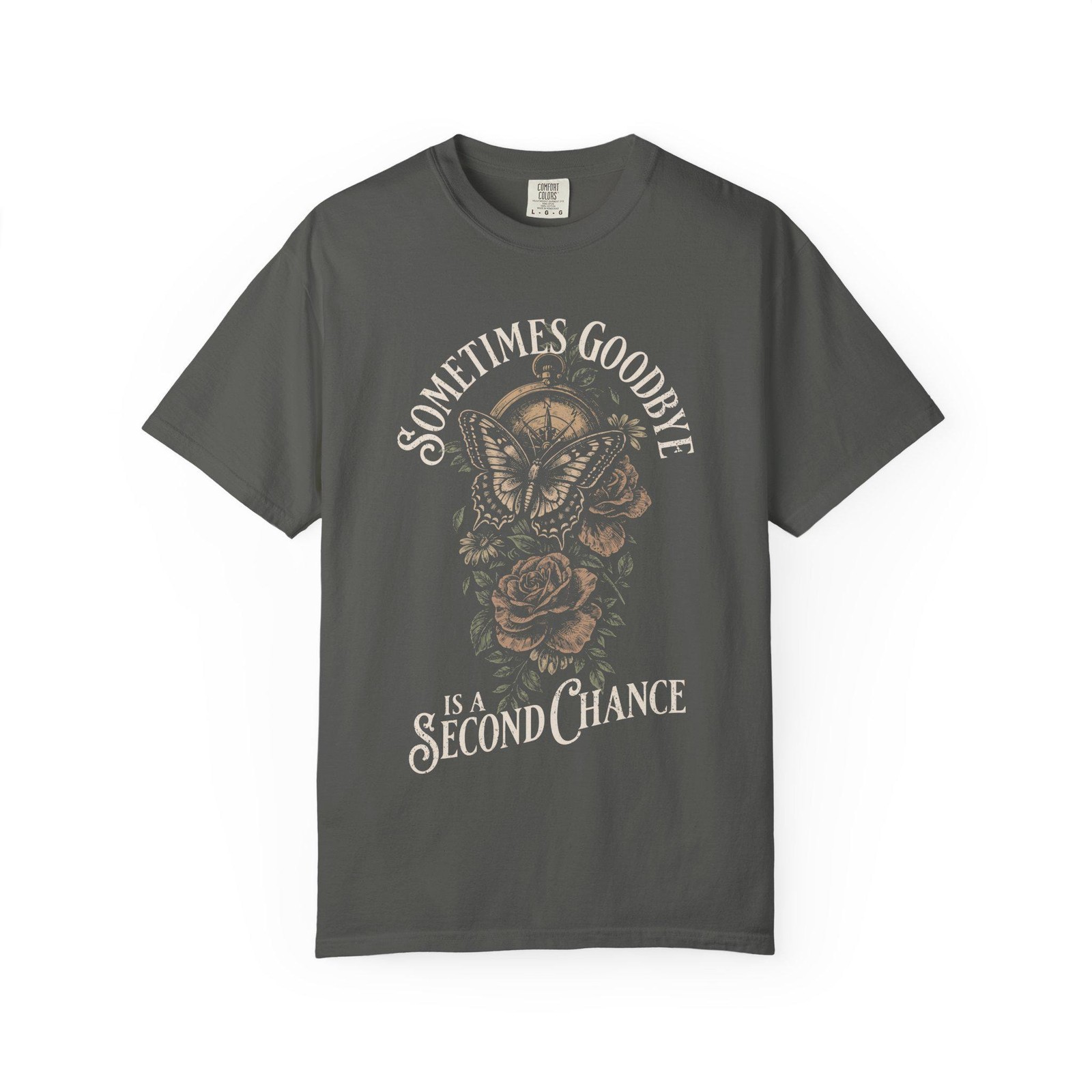 Vintage Botanical Rock Shirt Distressed Butterfly Compass Graphic Tee