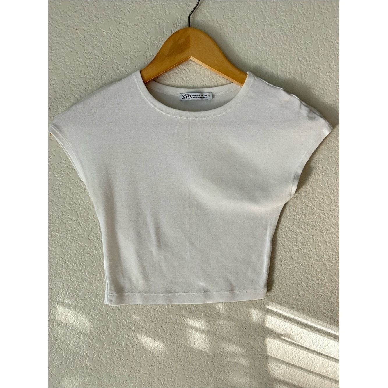 Zara Cream Short Sleeve Boxy Crop Top