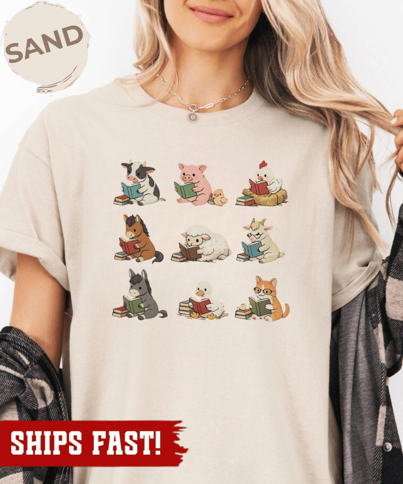 Farm Animals Reading Shirt, Book Lover Farm Tee, Cute Animal shirt, Teacher Libr