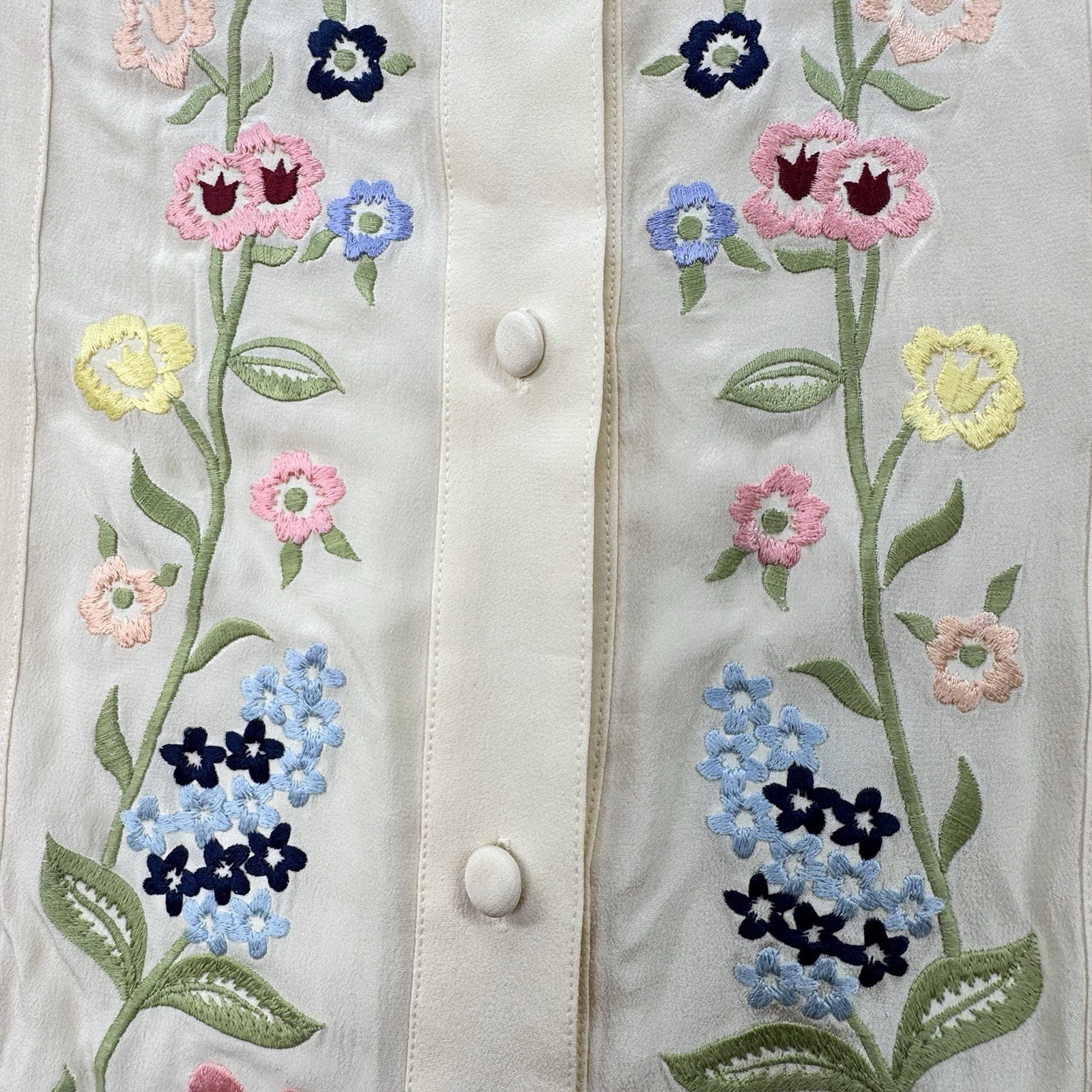 Vintage 100% Silk Diane Von Furstenburg Embroidered Tunic Top Size XL Grandma