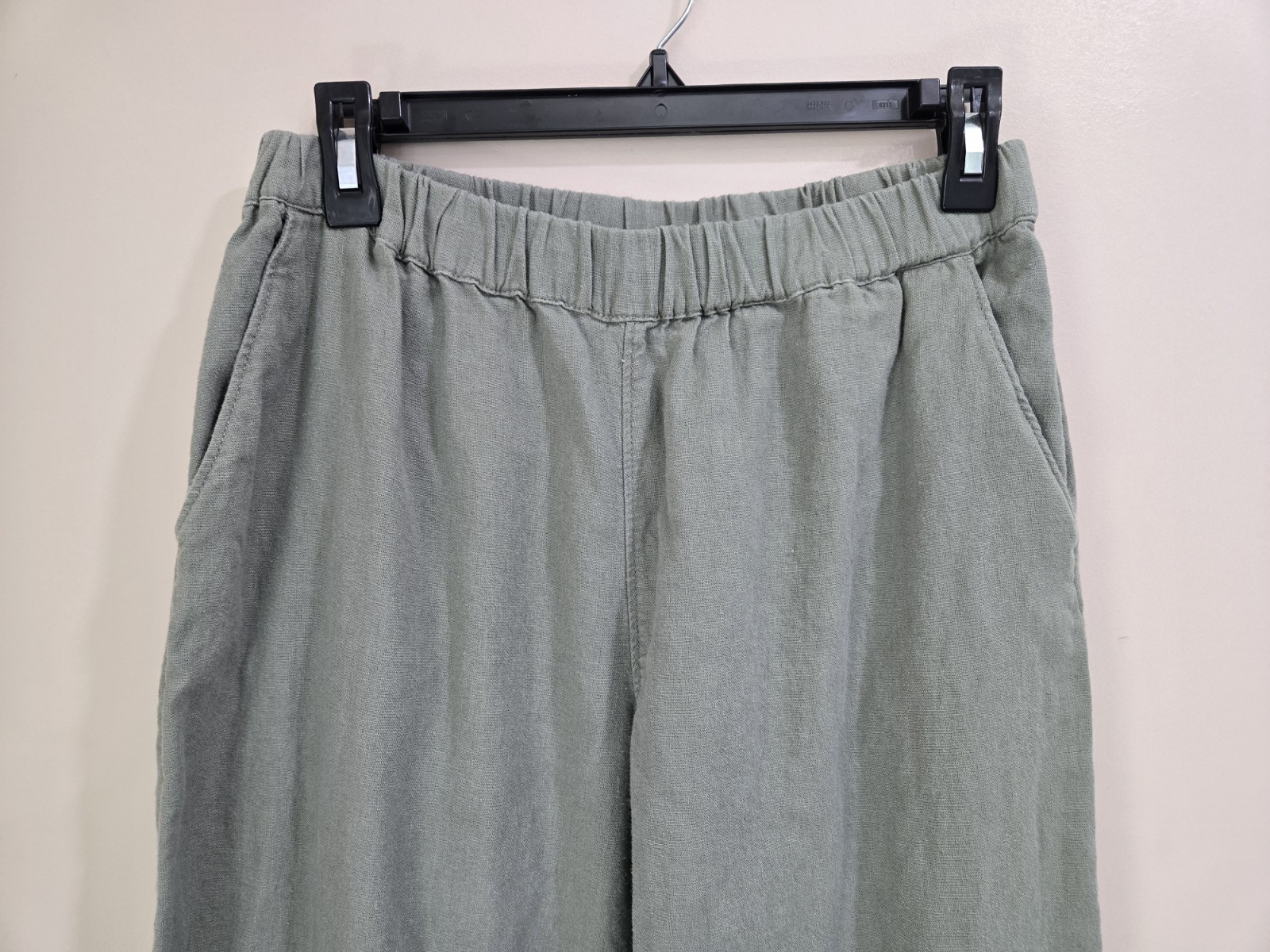 Caslon Women’s Green Solid Wide-Leg Pull-On Pants, Elastic Waist, Pockets
