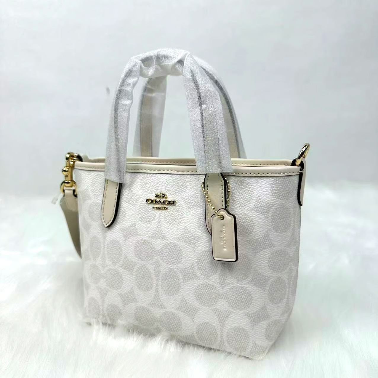 Coach City Mini Tote Bag Crossbody Signature Canvas White/Chalk NWT CW032