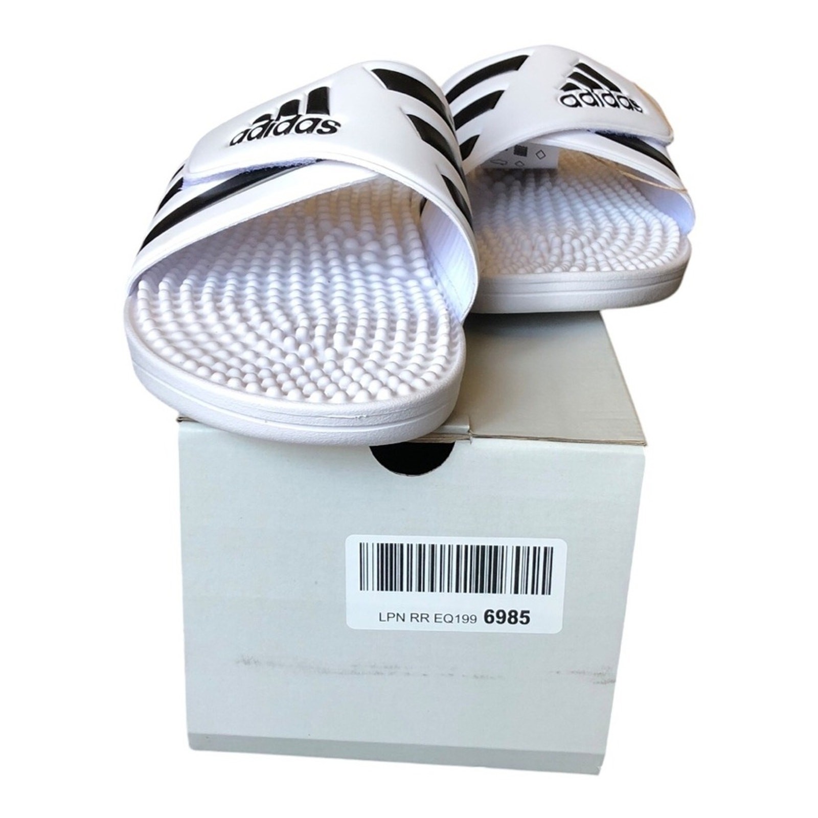 Adidas Adissage Massage Slides White Black Post Workout Recovery Sandals Size 17