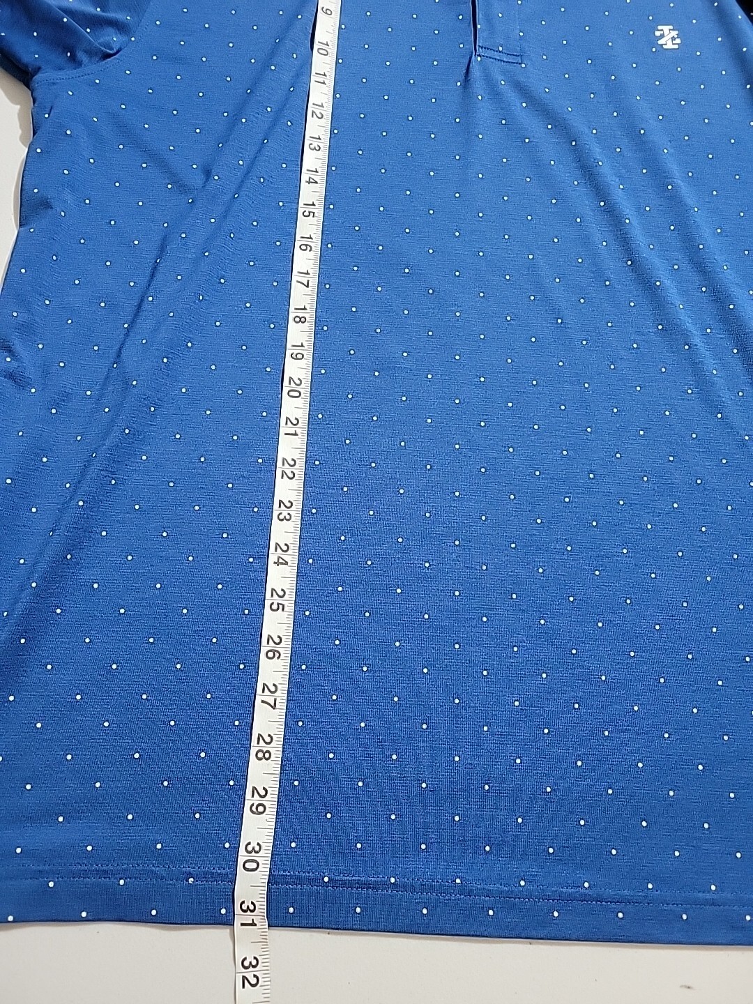 IZOD Mens Golf Stretch Polo Shirt Blue White Polka Dot Poly/Spandex Blend Sz XL