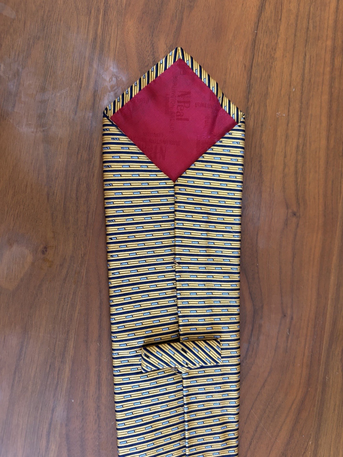 N Peal Men’s Silk Tie Gold & Blue Geometric Pattern Woven Pointed One Size