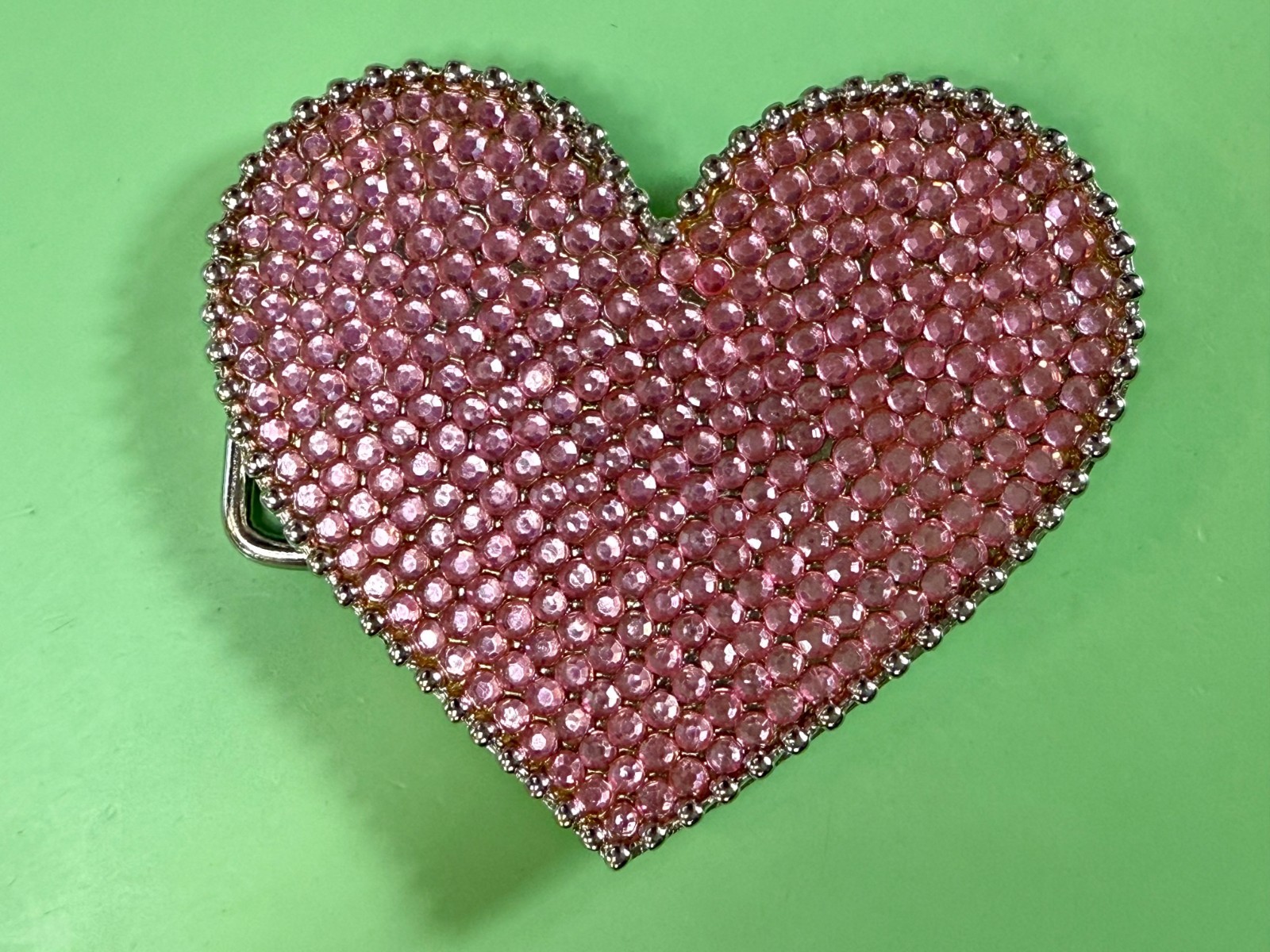 Heart Shaped Pink Rhinestone Covered Girls Belt Buckle for 1.25″ Wide Belt