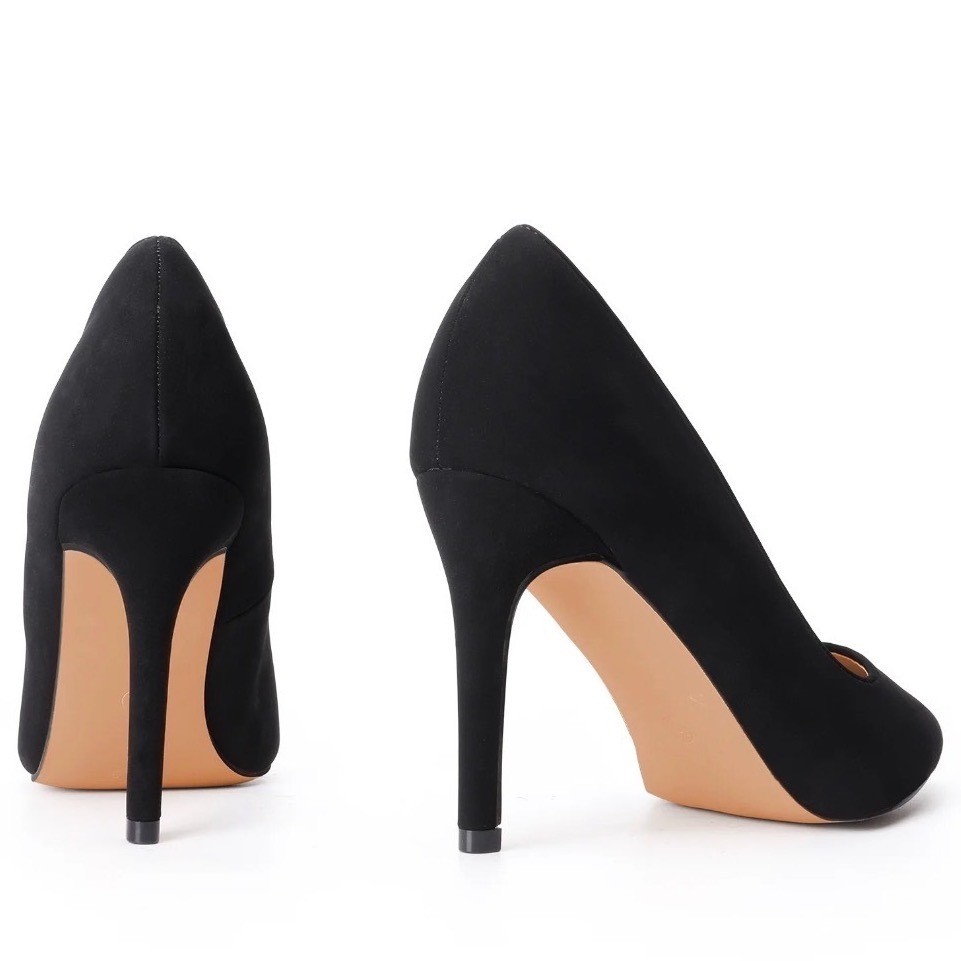Burudani Womens Pointed Toe Pumps Black Faux Leather Stiletto Heels Sz 7.5 New