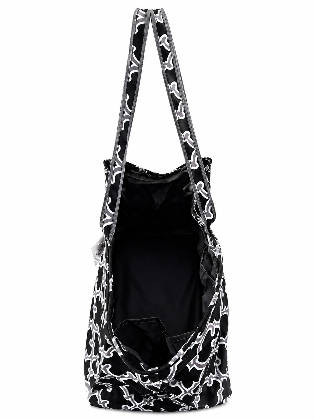 Black Gray Quatrefoil Geometric Oversized Utility Tote Bag Large Beach Grocery