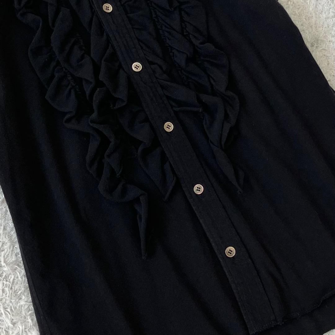 Tricot COMME des GARCONS Black Ruffle Front SS Shirt AD2003 Size M