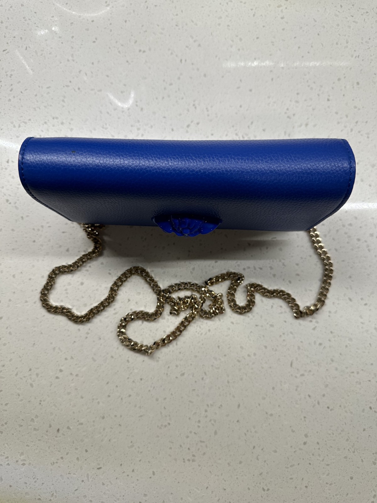 Versace Medusa Blue Crossbody Bag Gold Chain Strap Magnetic Closure Pockets