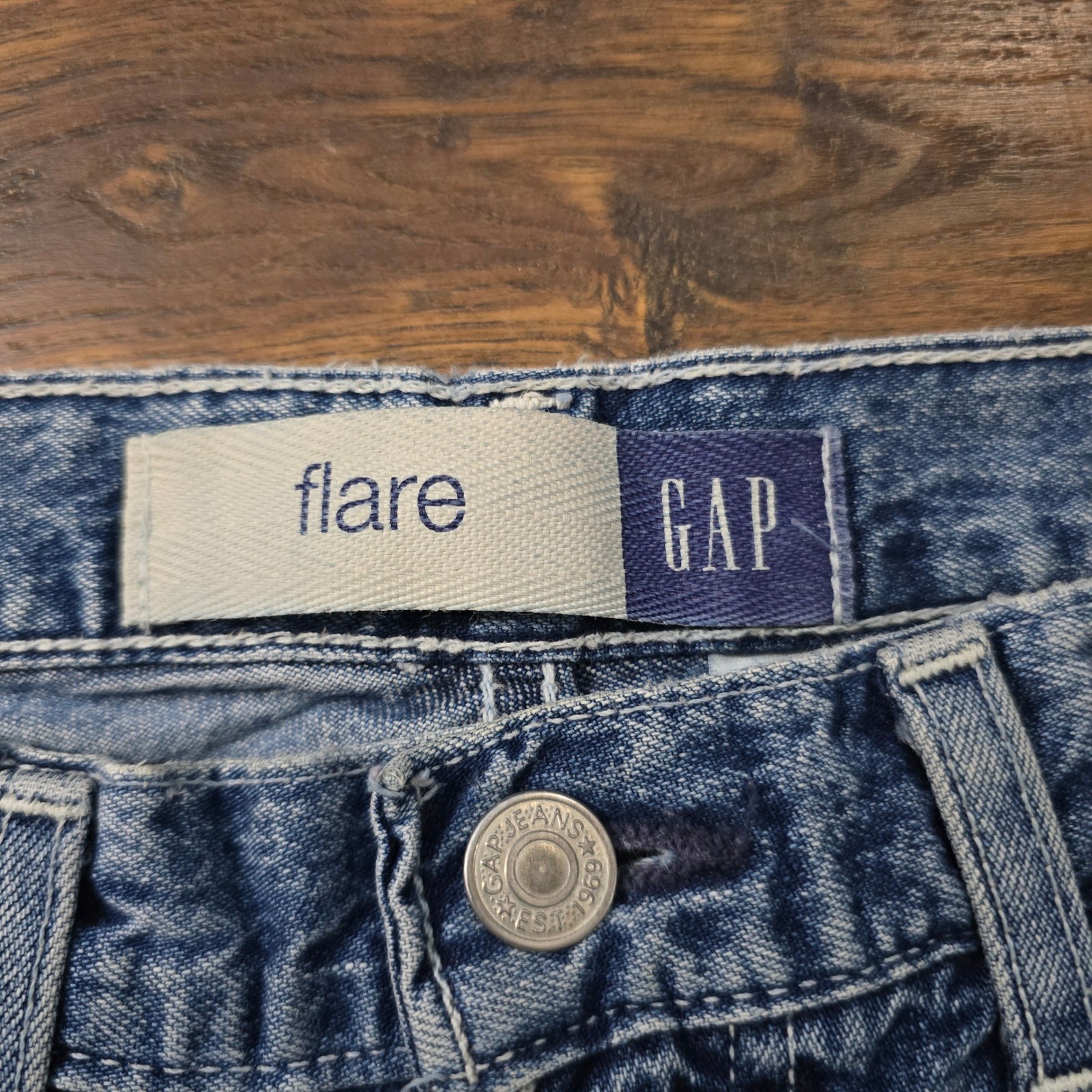 Vintage Gap Cargo Flare Jeans Womens 4 Blue Denim High Rise Made in USA Y2K 0402