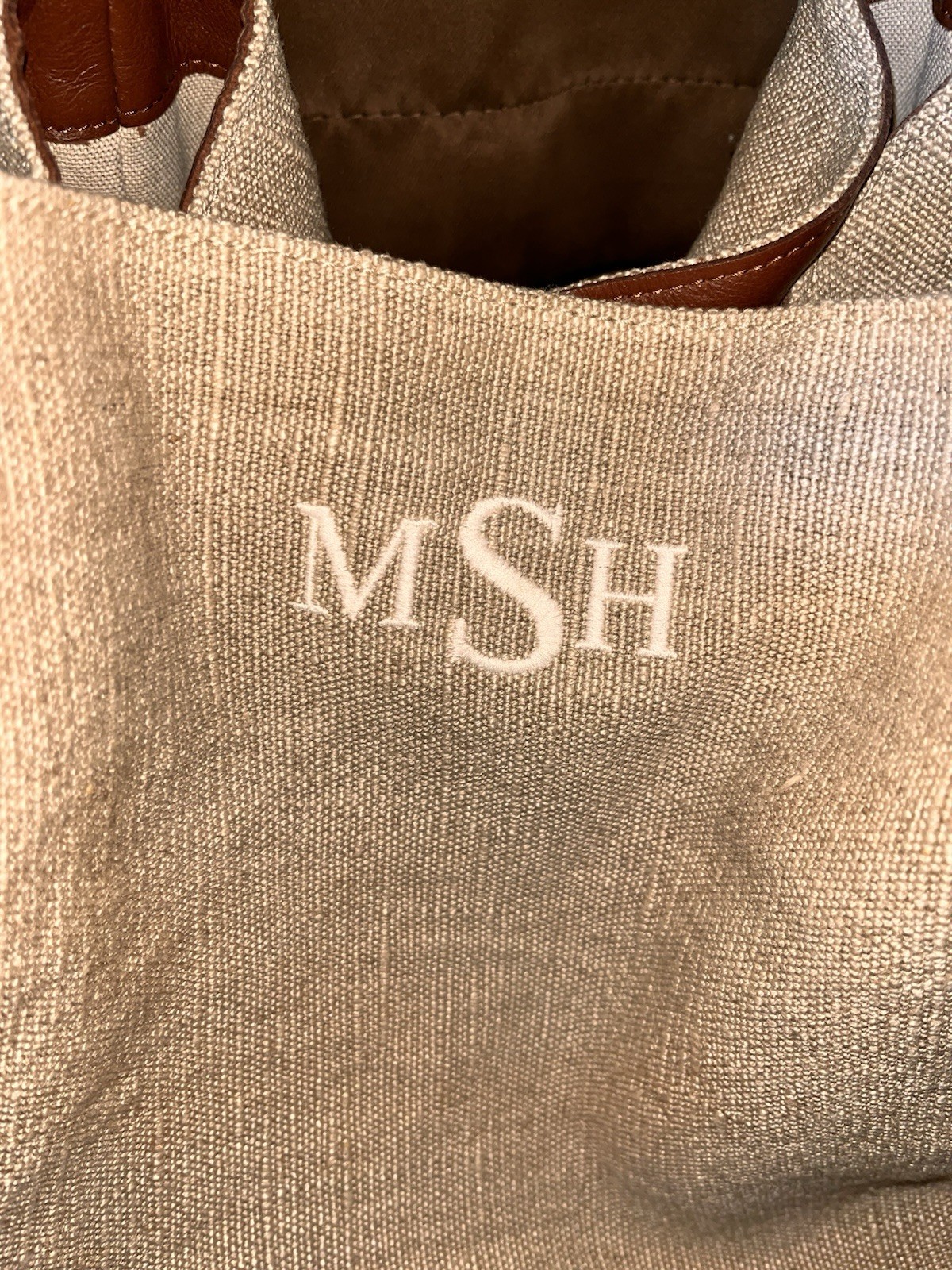Mark & Graham Italian Linen Genuine Leather Tote Bag Made in Italy Monogram MSH