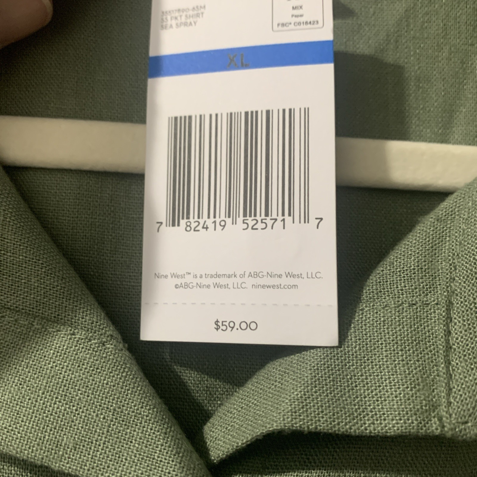 NWT Nine West XL Sea Spray (sage Green) Linen SS PKT Shirt Extra Button Included