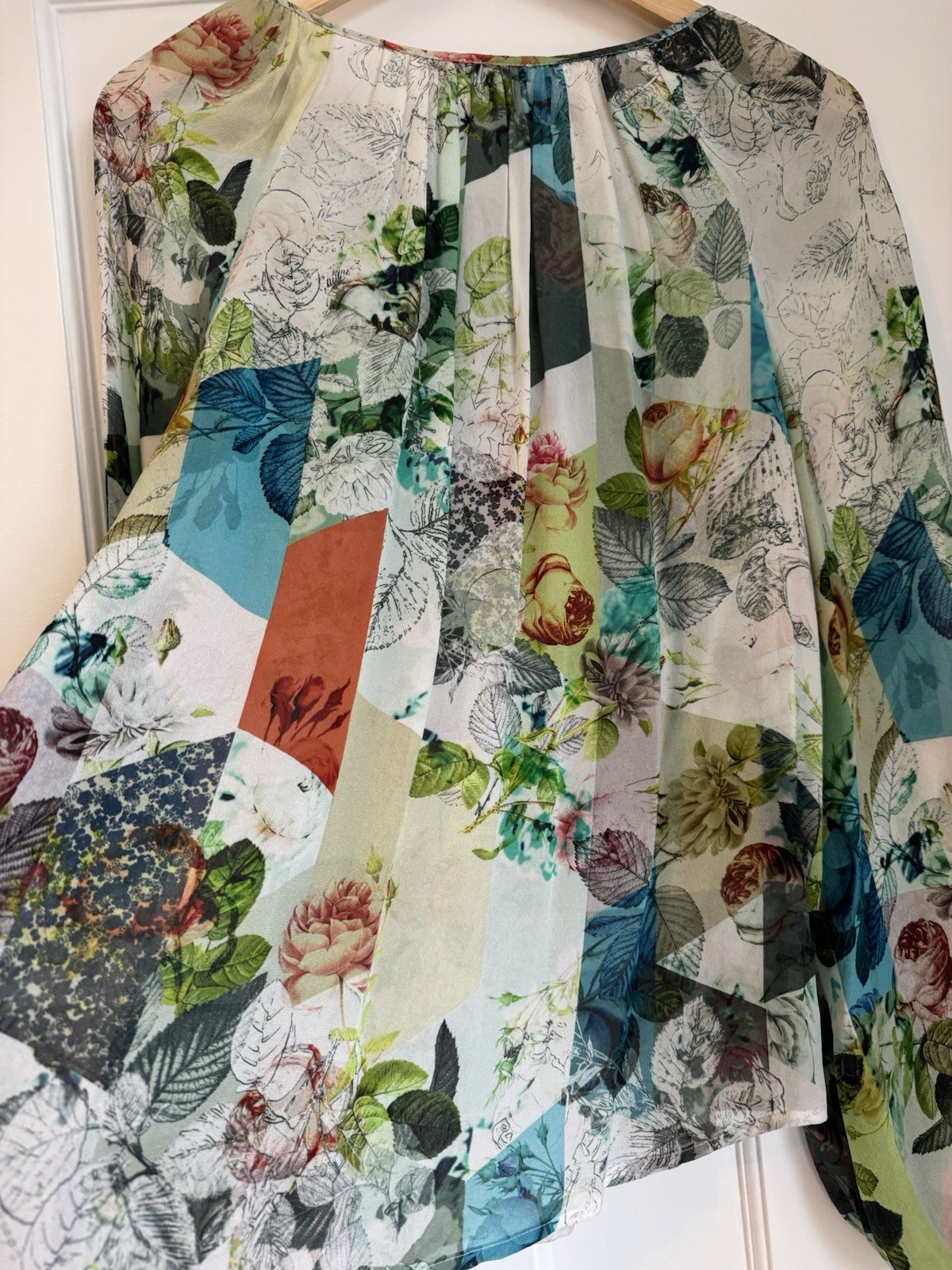 ANTHROPOLOGIE LEIFSDOTTIR Blouse UK8-10 100% Silk Floral Sketch Print Spring