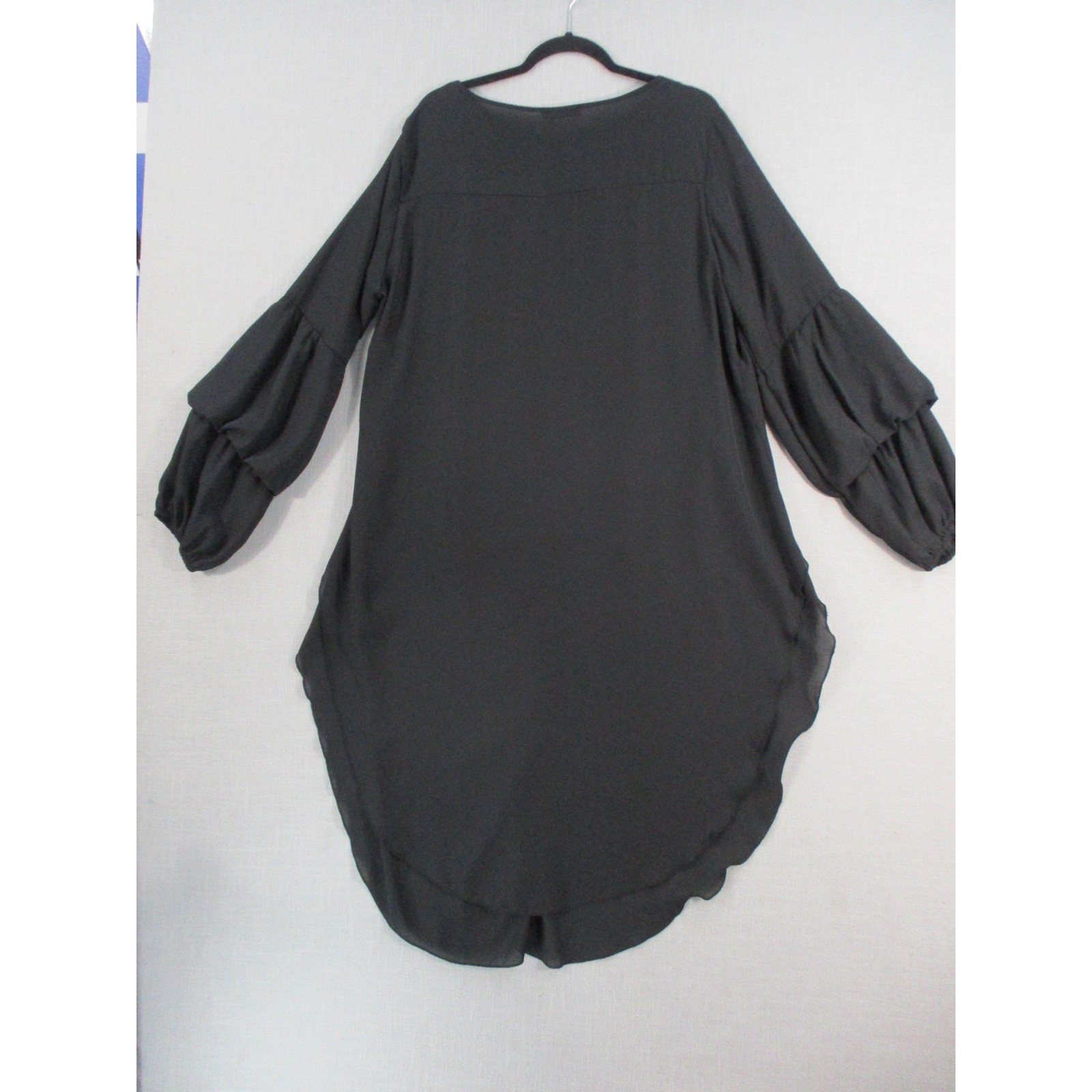 Prettygarden Womens XL Black High Low Tiered Ruffle Sleeve Blouse Top