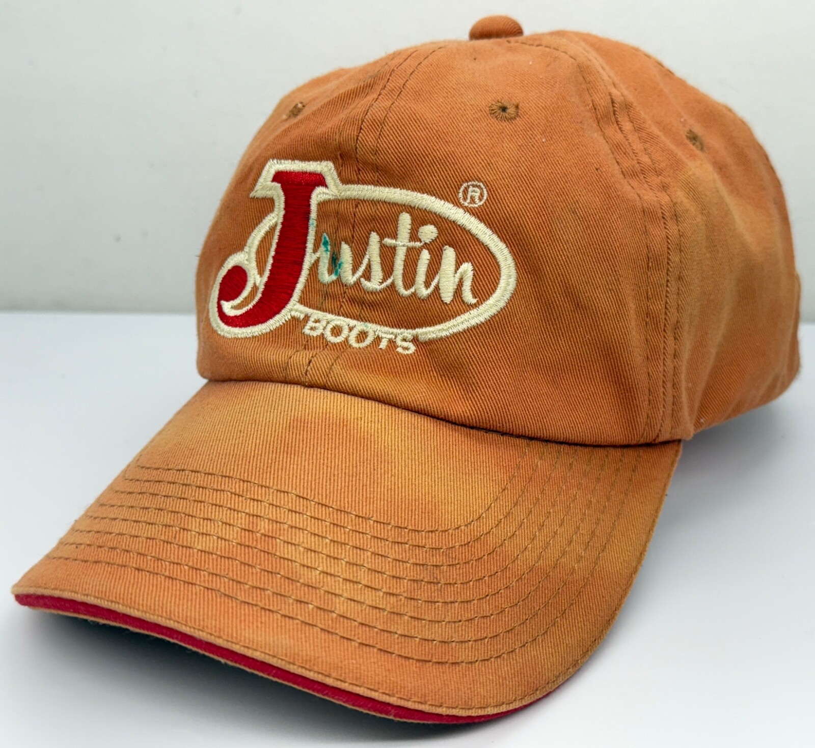 Vintage 1990’s Justin Boots StrapBack Hat Quarter Horse Congress Orange Cap READ